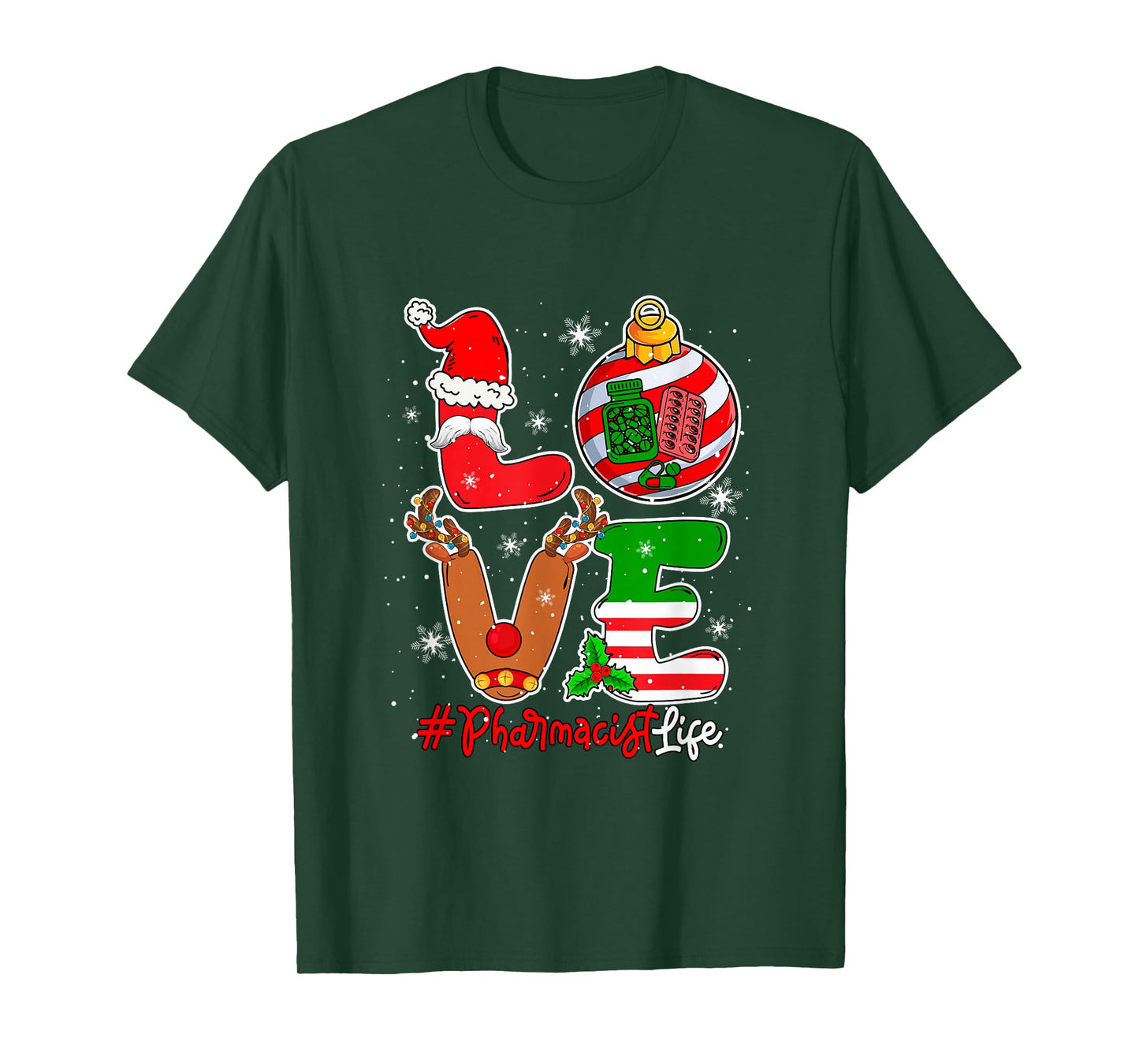 Love Pharmacist Christmas Santa Reindeer Costume Job Team T-Shirt