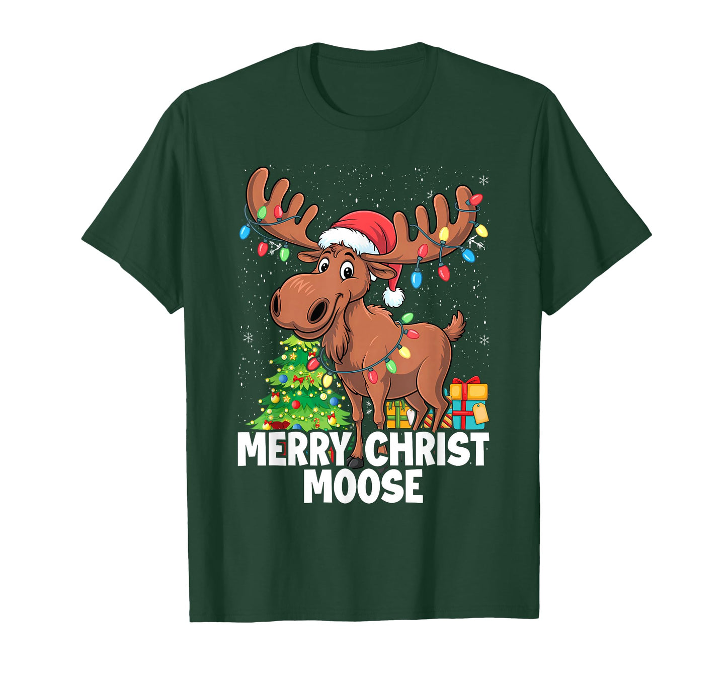 Christmoose Merry Christmas Xmas Lights Santa Moose T-Shirt