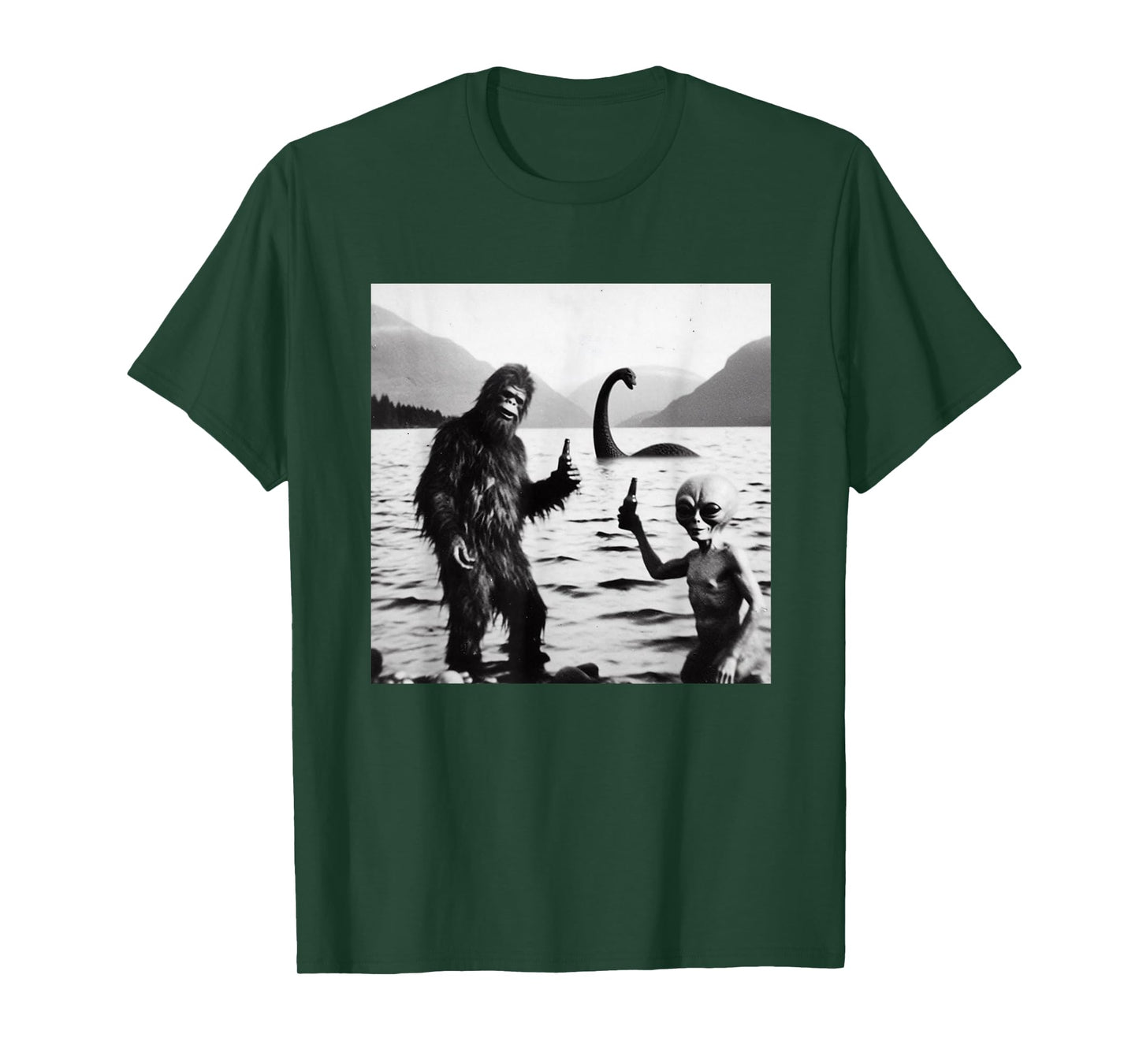 Funny Bigfoot Alien Loch Ness Monster Lake Gathering Novelty T-Shirt