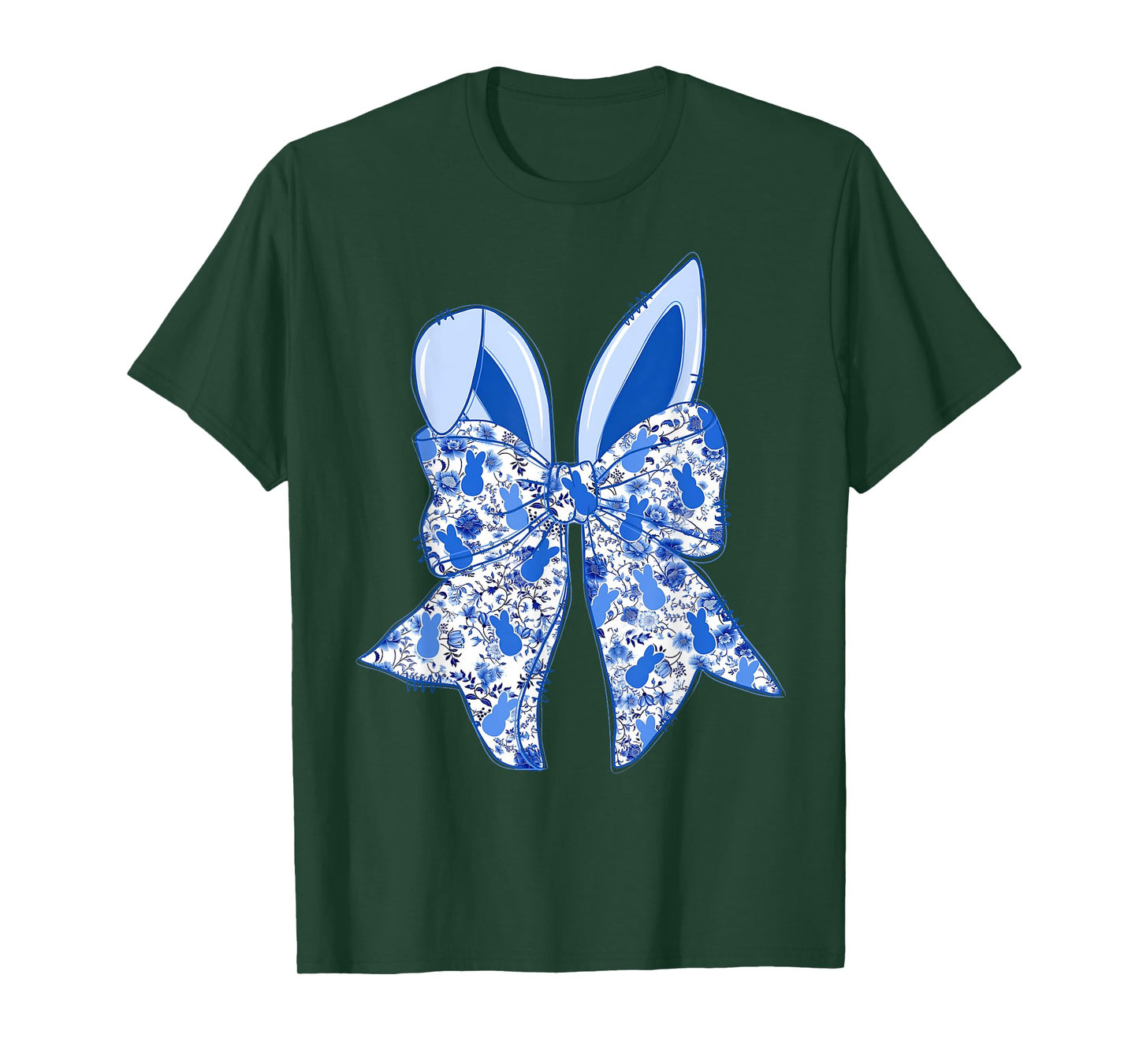 Chinoiserie Bunny Rabbit Vintage Blue And White Happy Easter T-Shirt