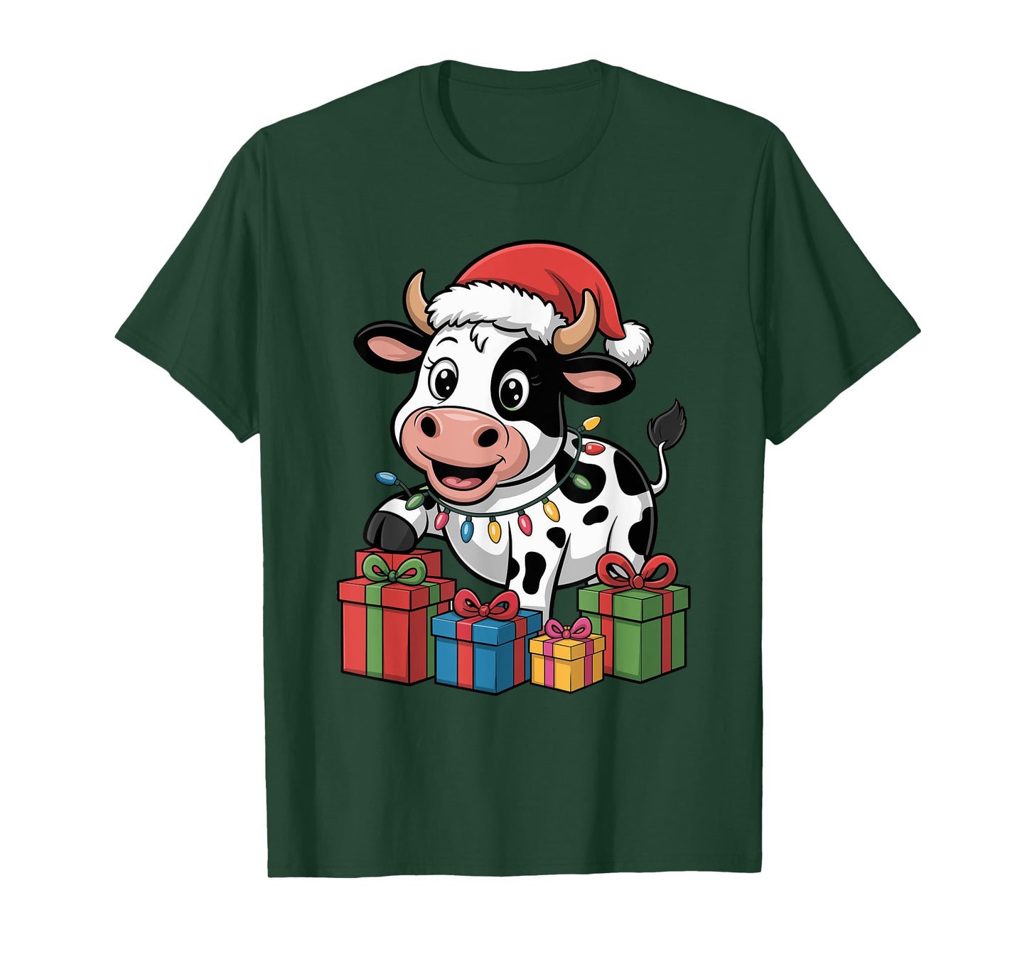 Funny Cow Santa Hat Animals Lovers Ugly Christmas Pajamas T-Shirt