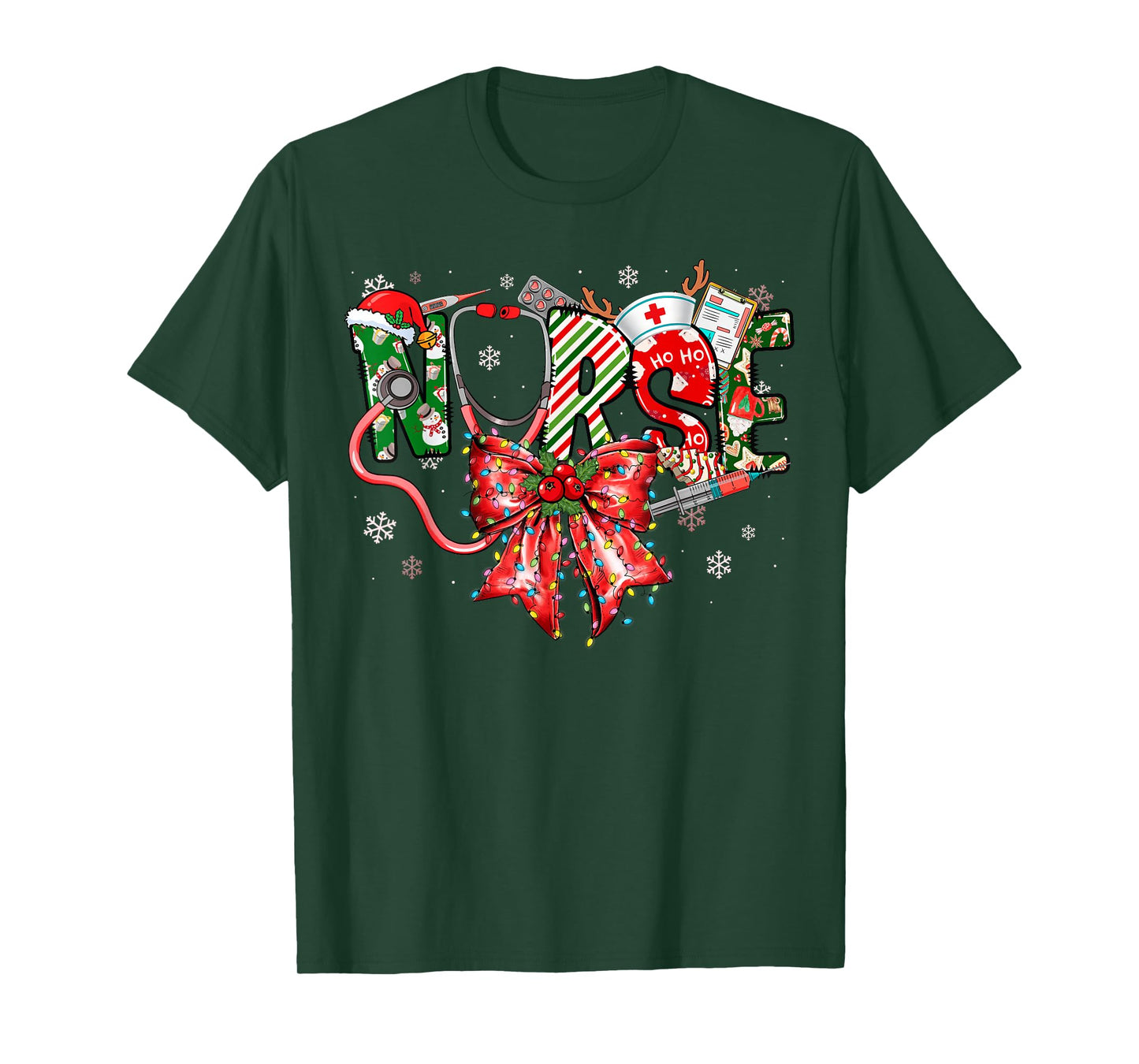 Nurse Coquette Bow Christmas Stethoscope Pajamas Holiday T-Shirt