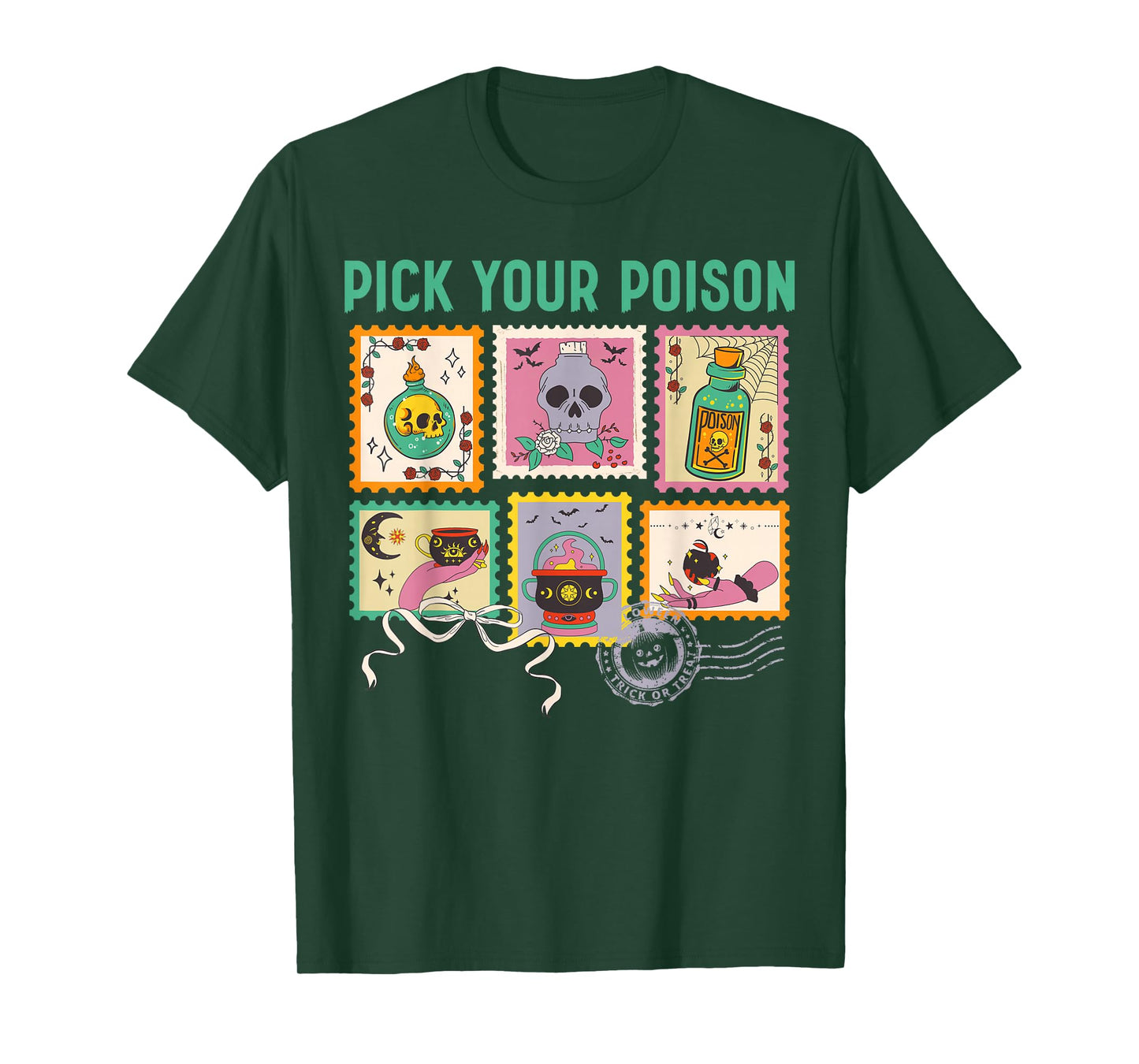 Pick Your Poison Vintage Spooky Season Halloween Stamps T-Shirt