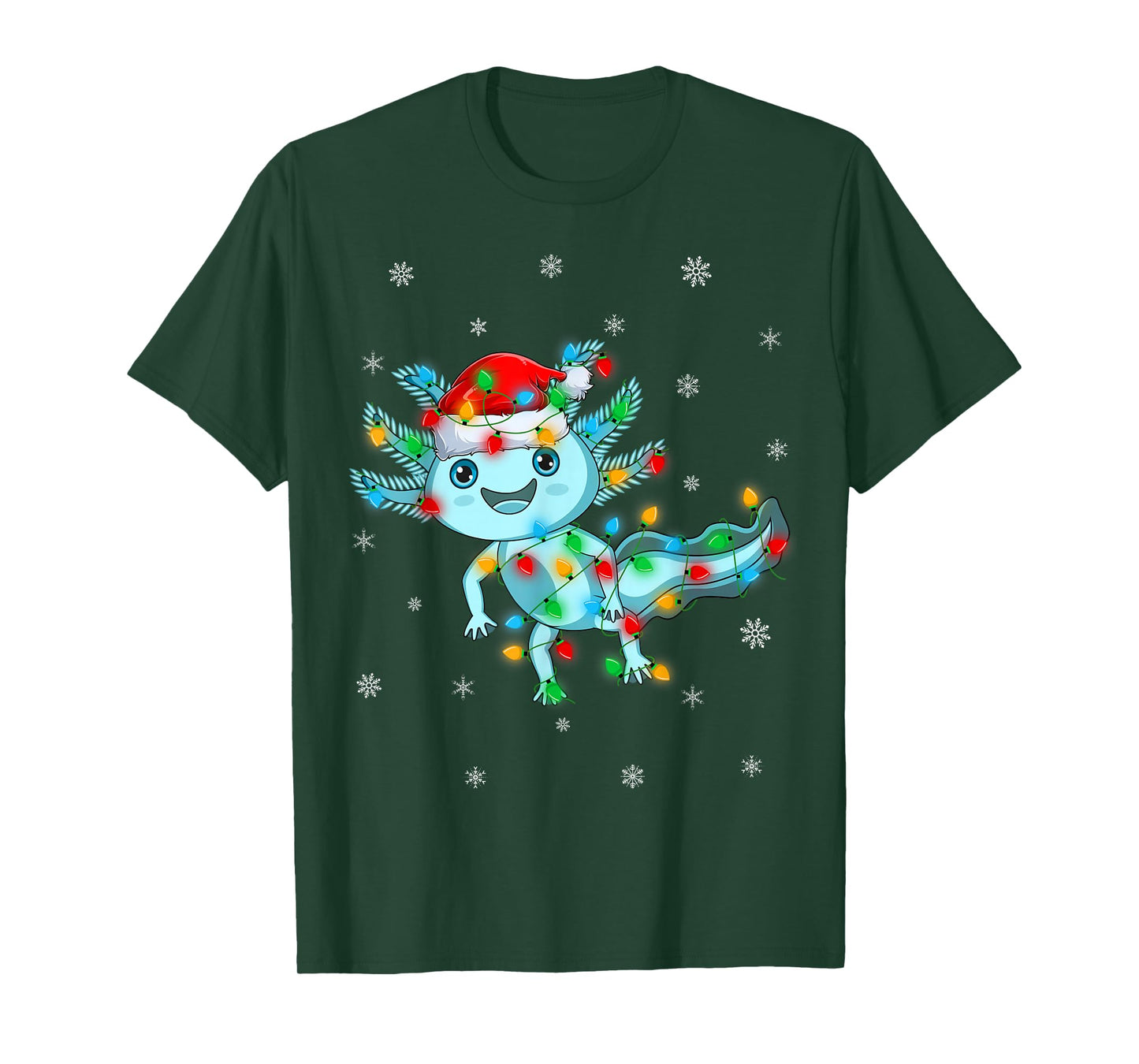 Axolotl Christmas Lights Santa Hat Cute Axolotl Xmas T-Shirt