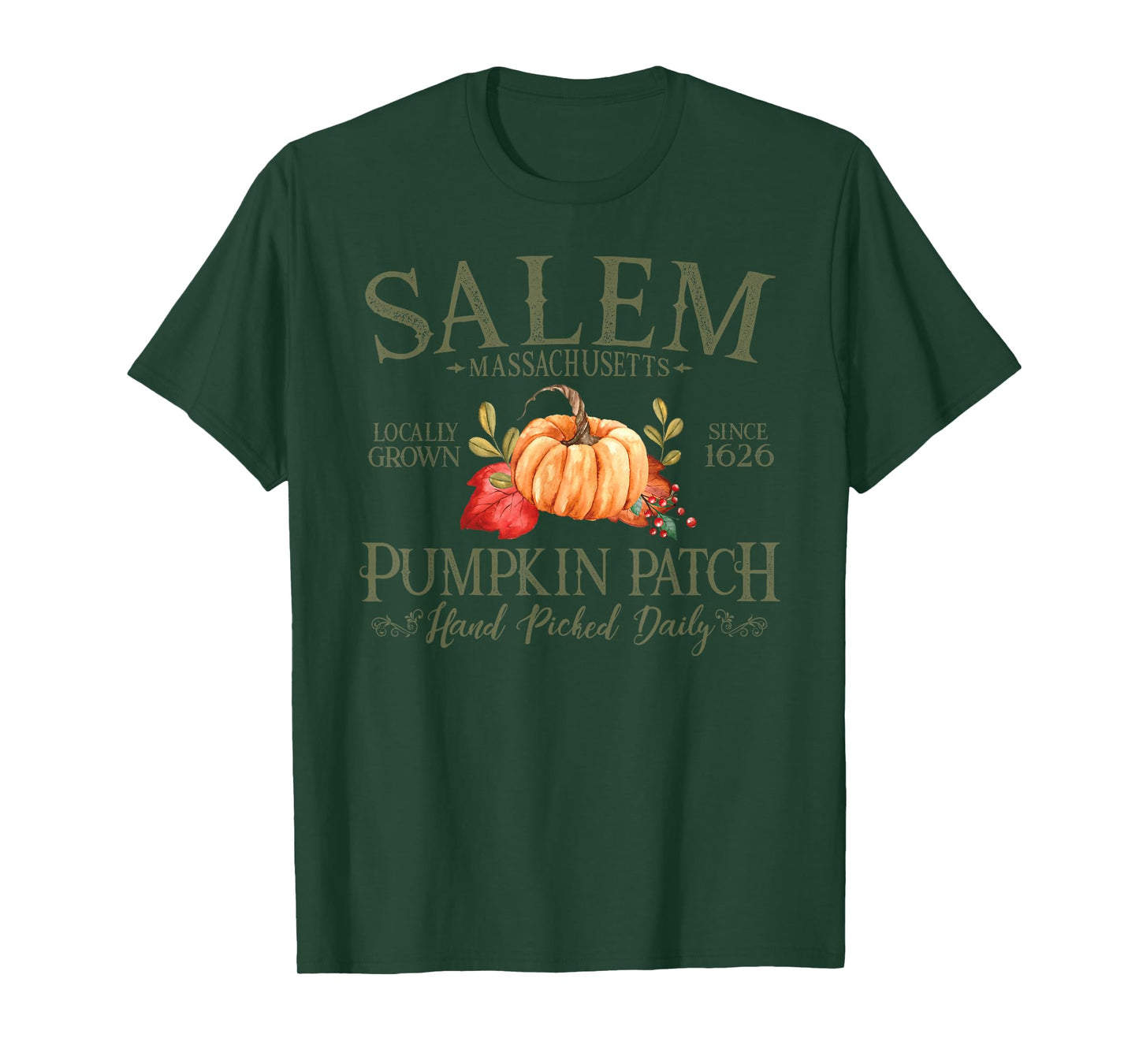 Salem Massachusetts Pumpkin Patch Fall Olive Letters T-Shirt