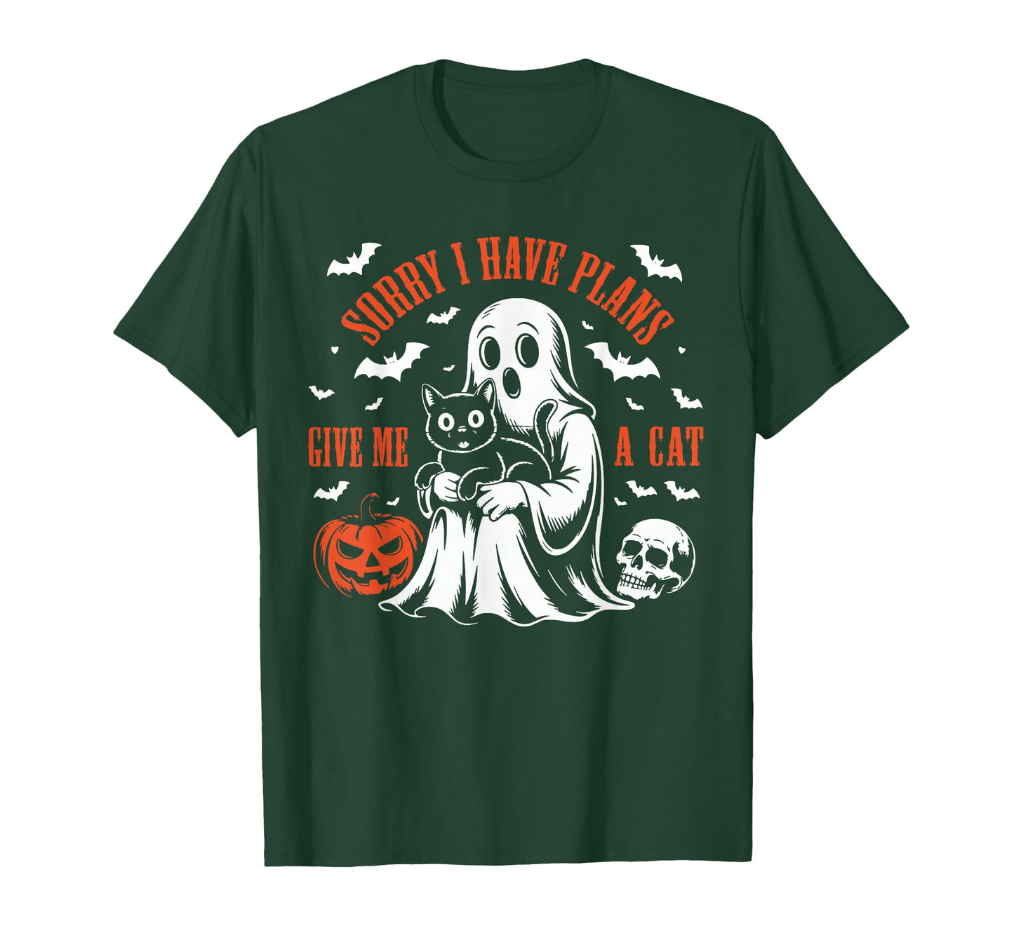 Sorry I Have Plans with My Cats Pumpkin Halloween Ghost Cat T-Shirt