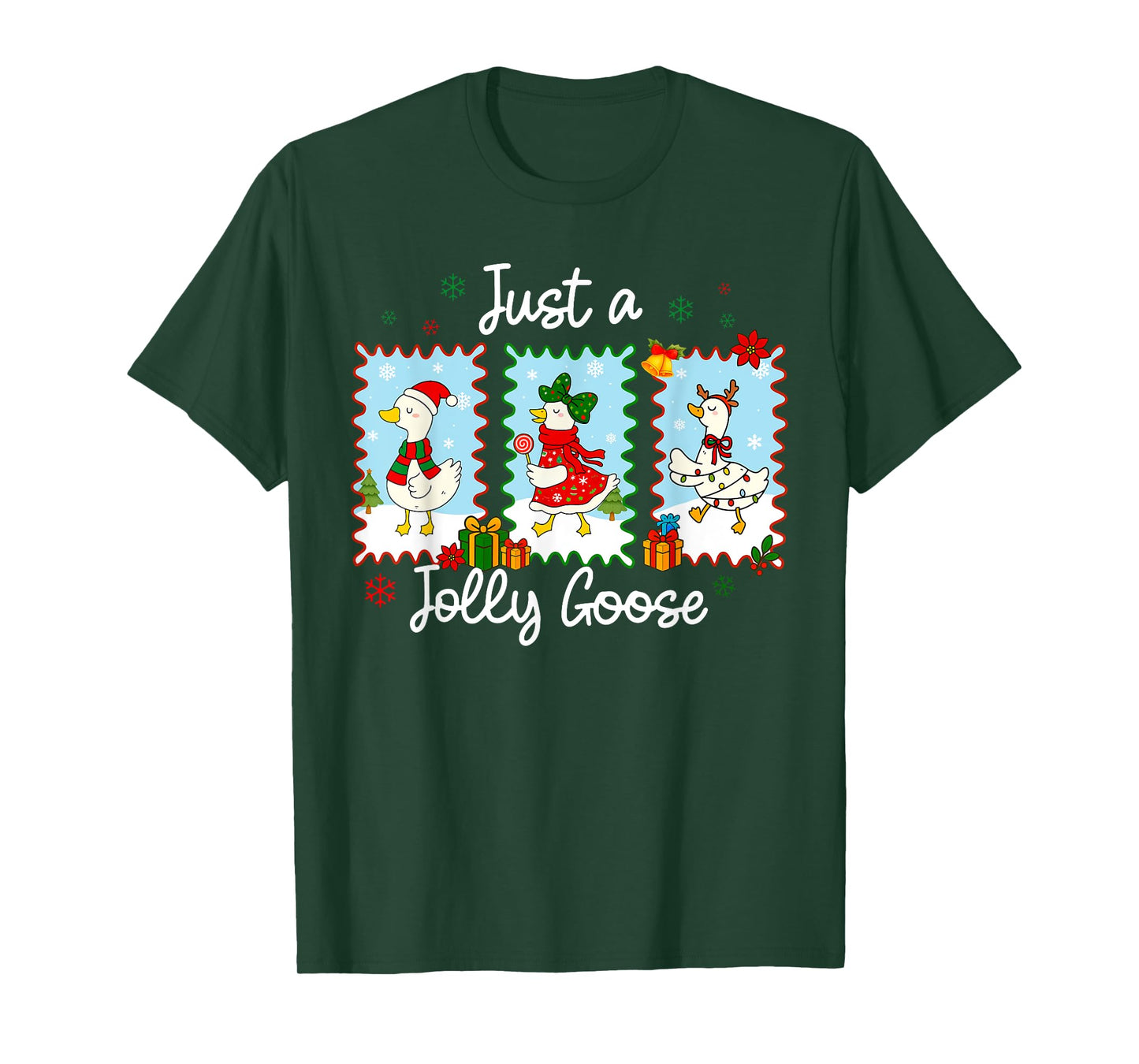 Just A Jolly Goose Funny Goose Santa Reindeer Cute Christmas T-Shirt