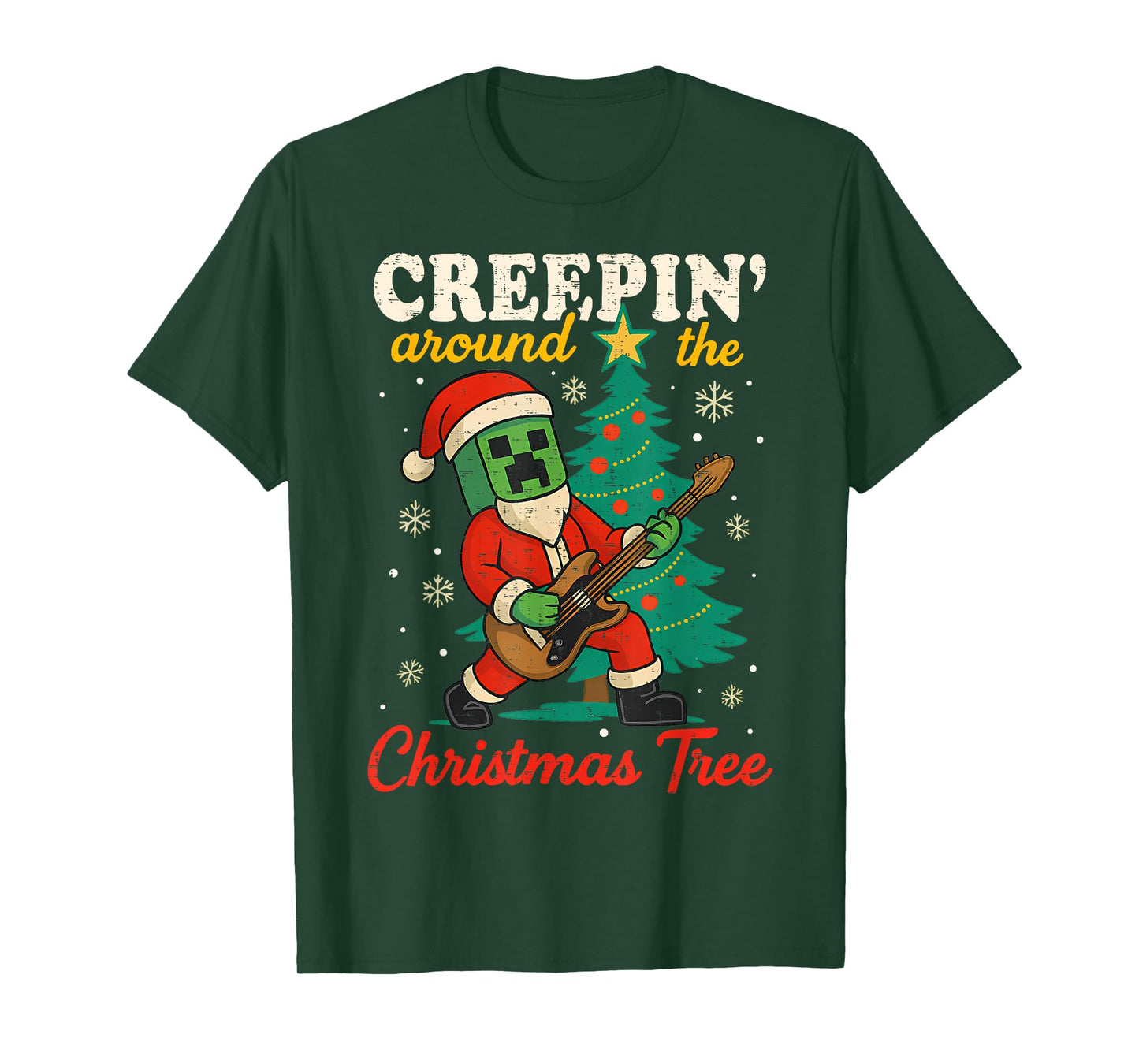 Funny Christmas Santa Rock Creepin Around The Christmas Tree T-Shirt