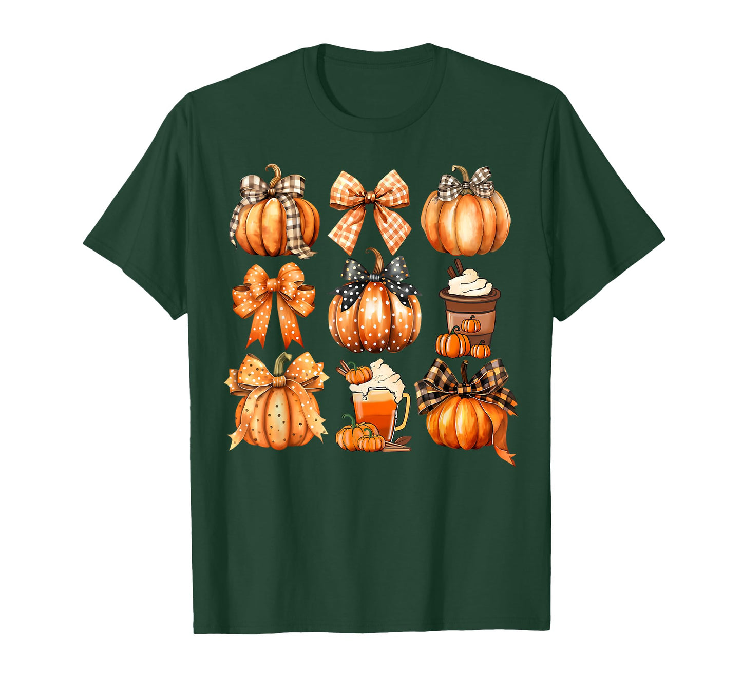 Retro Thanksgiving Pumpkin Coquette Bow Pumpkin Spice Plaid T-Shirt
