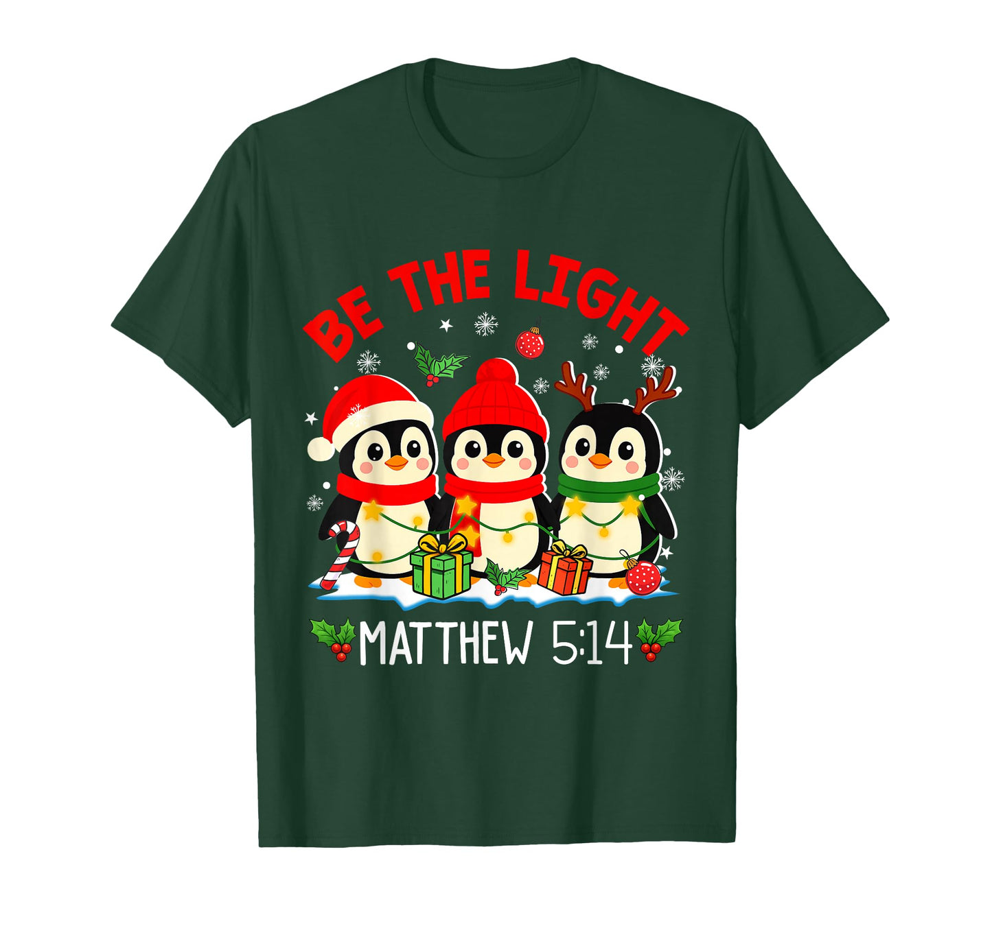 Be Light Christian Merry Christmas Penguin Jesus Women Kids T-Shirt