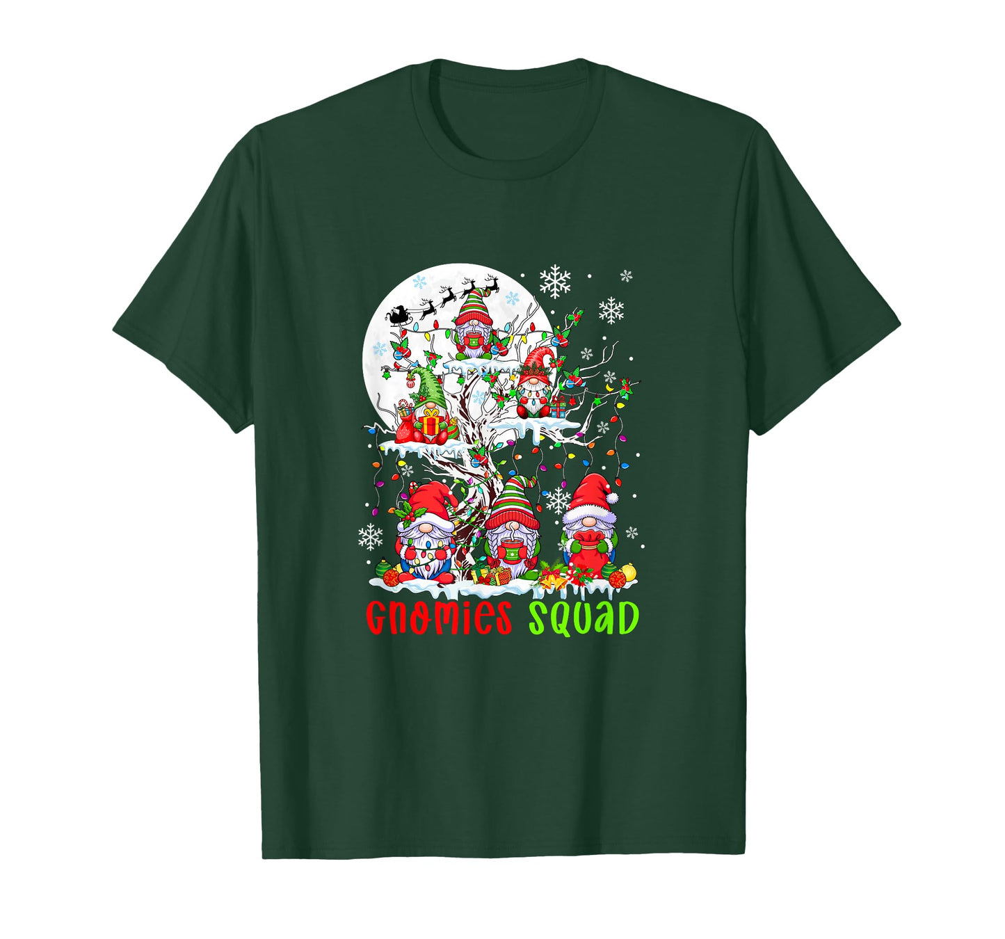 Gnomies Squad Christmas Group Gnomes On Tree Colorful Lights T-Shirt