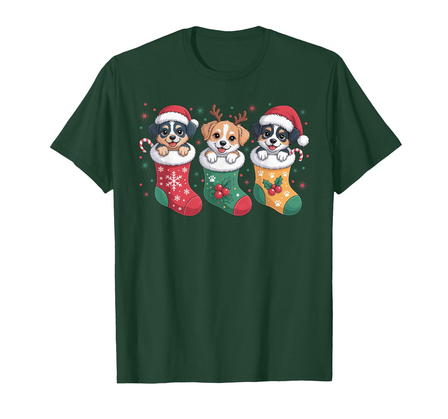 Cute Dog Christmas Pajama Santa Hat Xmas Men Women Boys Kids T-Shirt