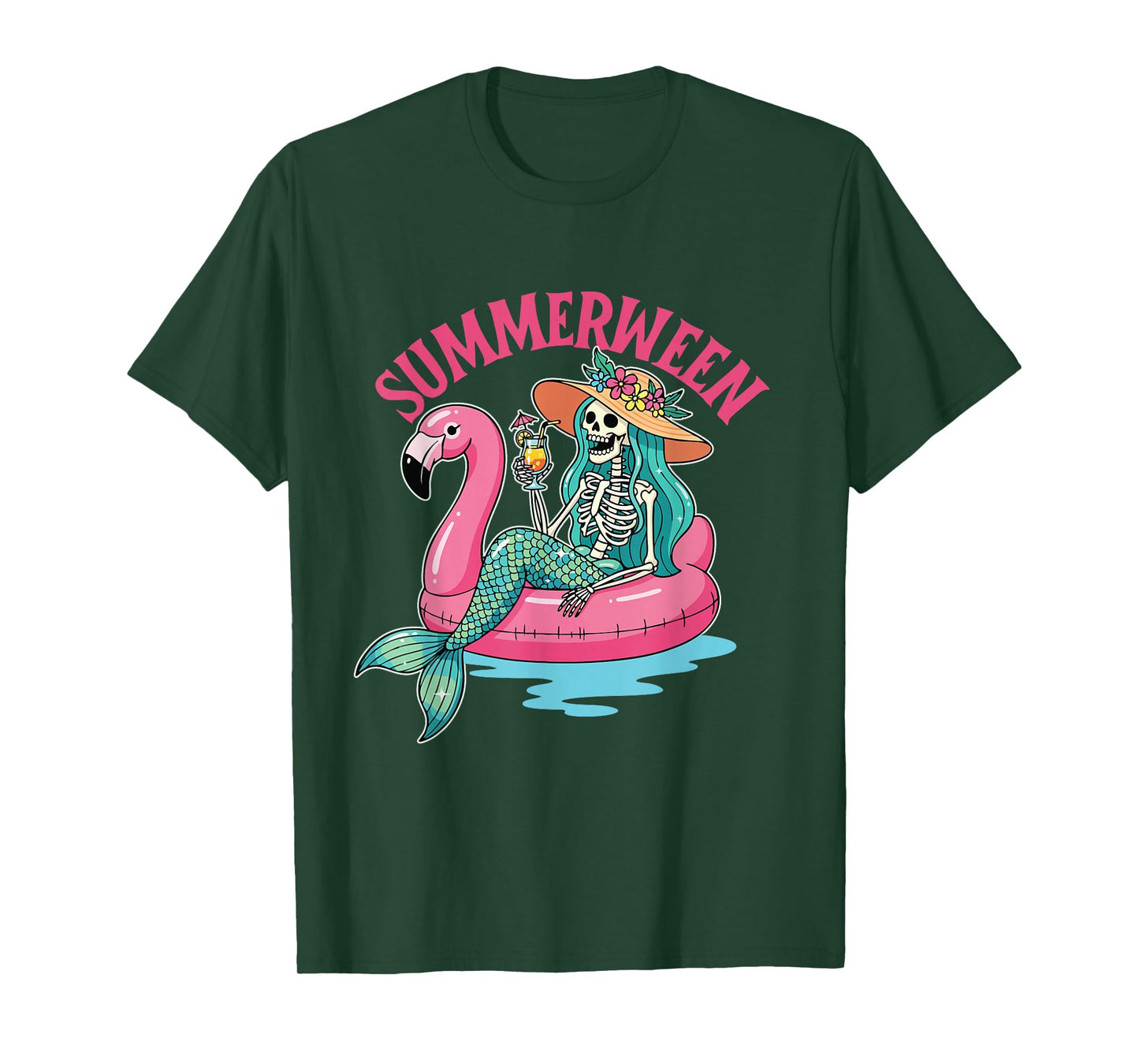 Summerween - Mermaid Skeleton Spooky Halloween Costume T-Shirt