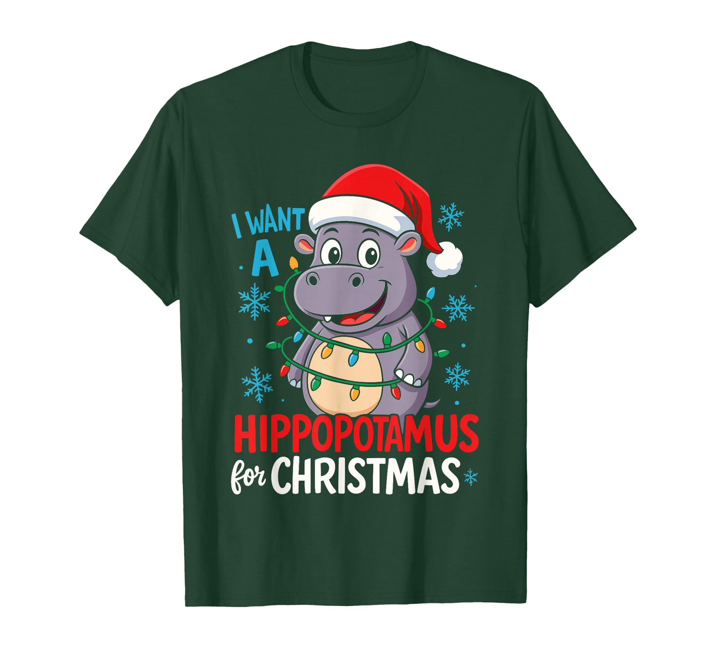 I Want a Hippopotamus for Christmas, Hippo Christmas Lights T-Shirt