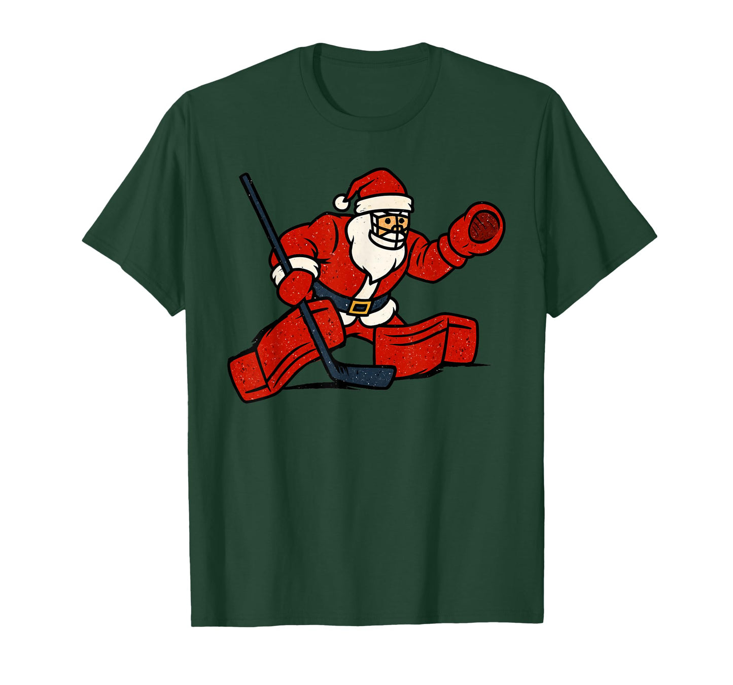 Santa Playing Hockey Goalie Christmas Vintage Funny Xmas T-Shirt