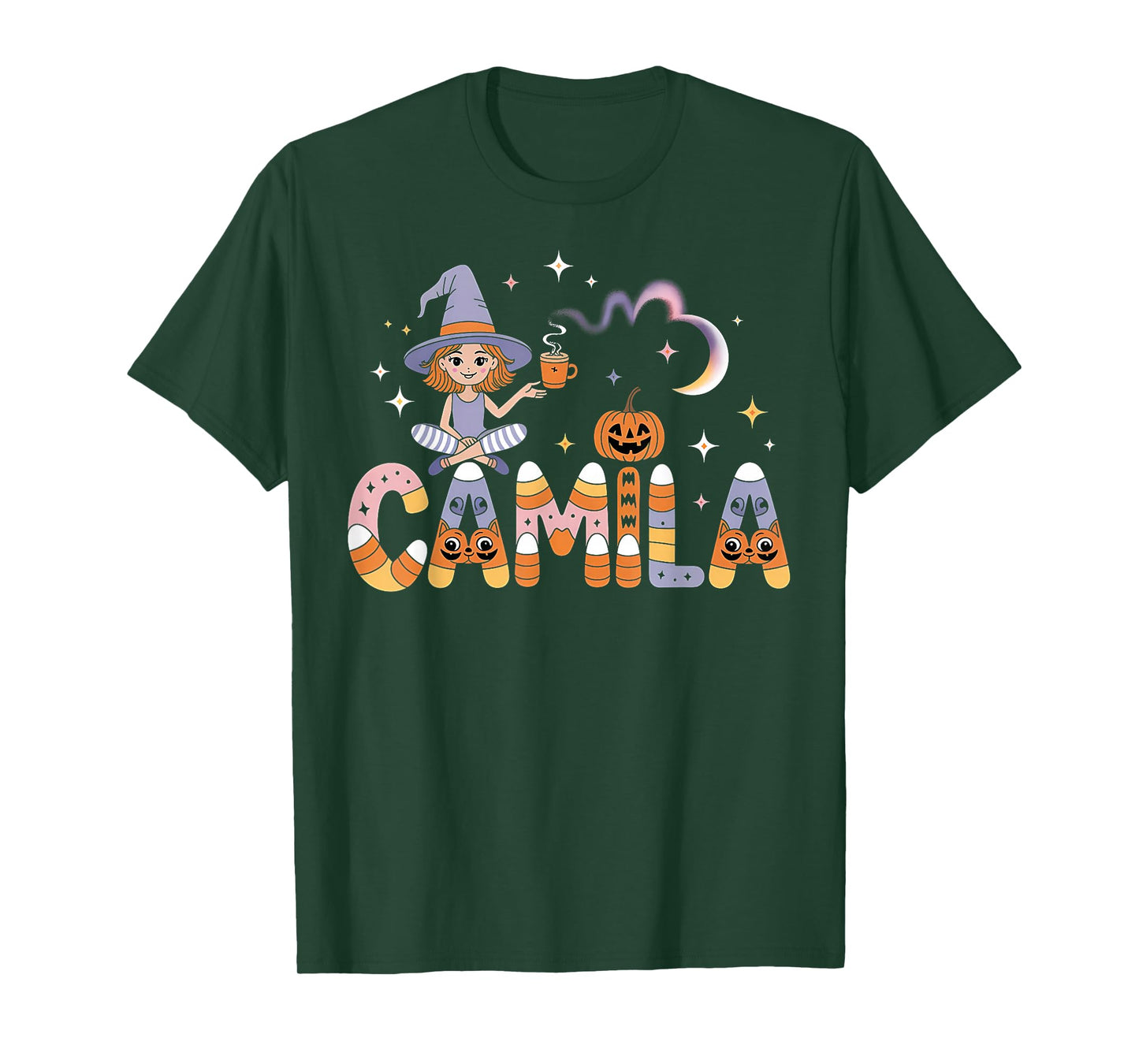 Camila Witch Candy Corn Cat Halloween Women and Girls T-Shirt
