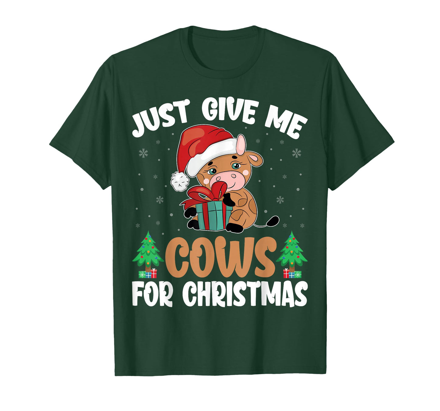 Just Give Me Cows for Christmas Santa Hat Cow Lover Farmer T-Shirt