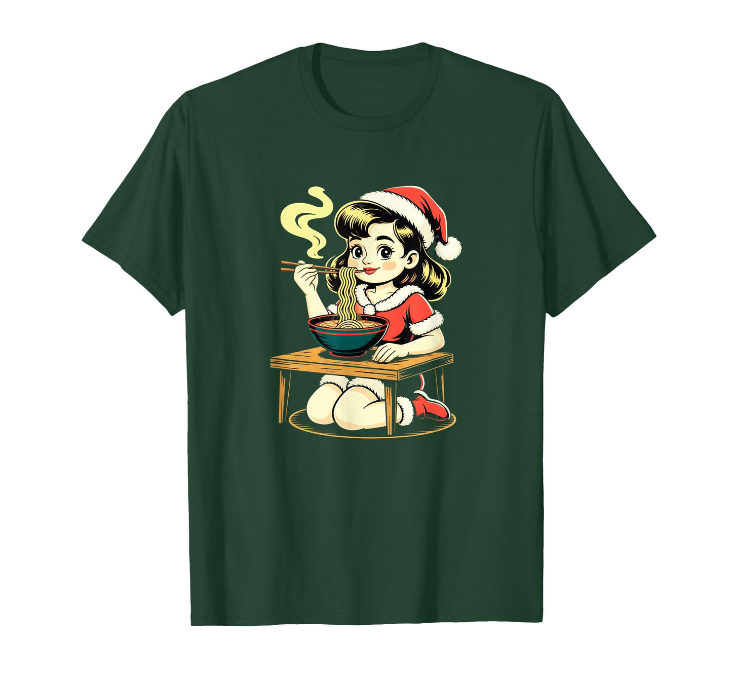 Anime Ramen Xmas Kawaii Santa Girl Eating Japanese Noodles T-Shirt