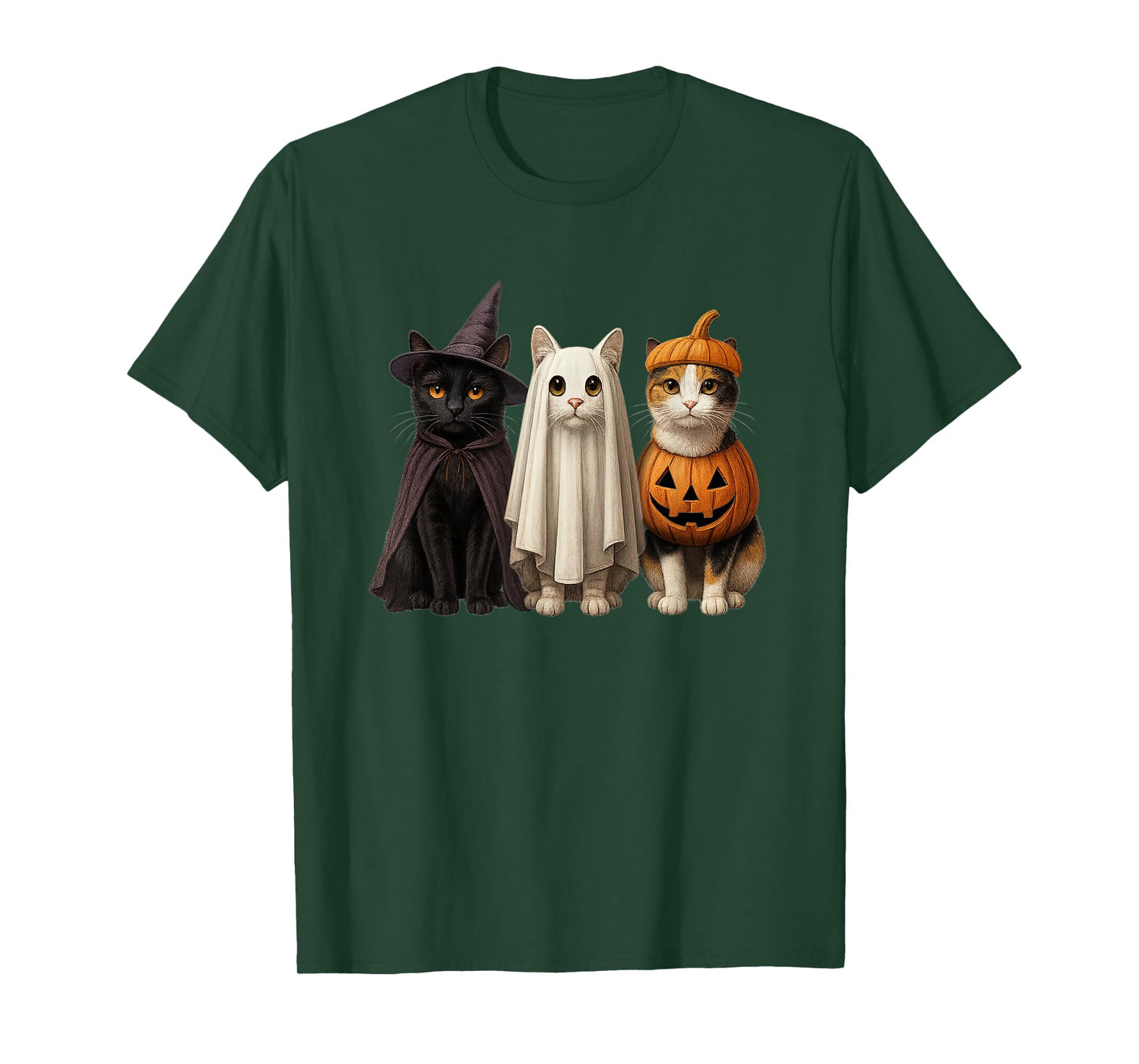 Cute Cat Witch Ghost Pumpkin Funny Halloween Costume Spooky T-Shirt
