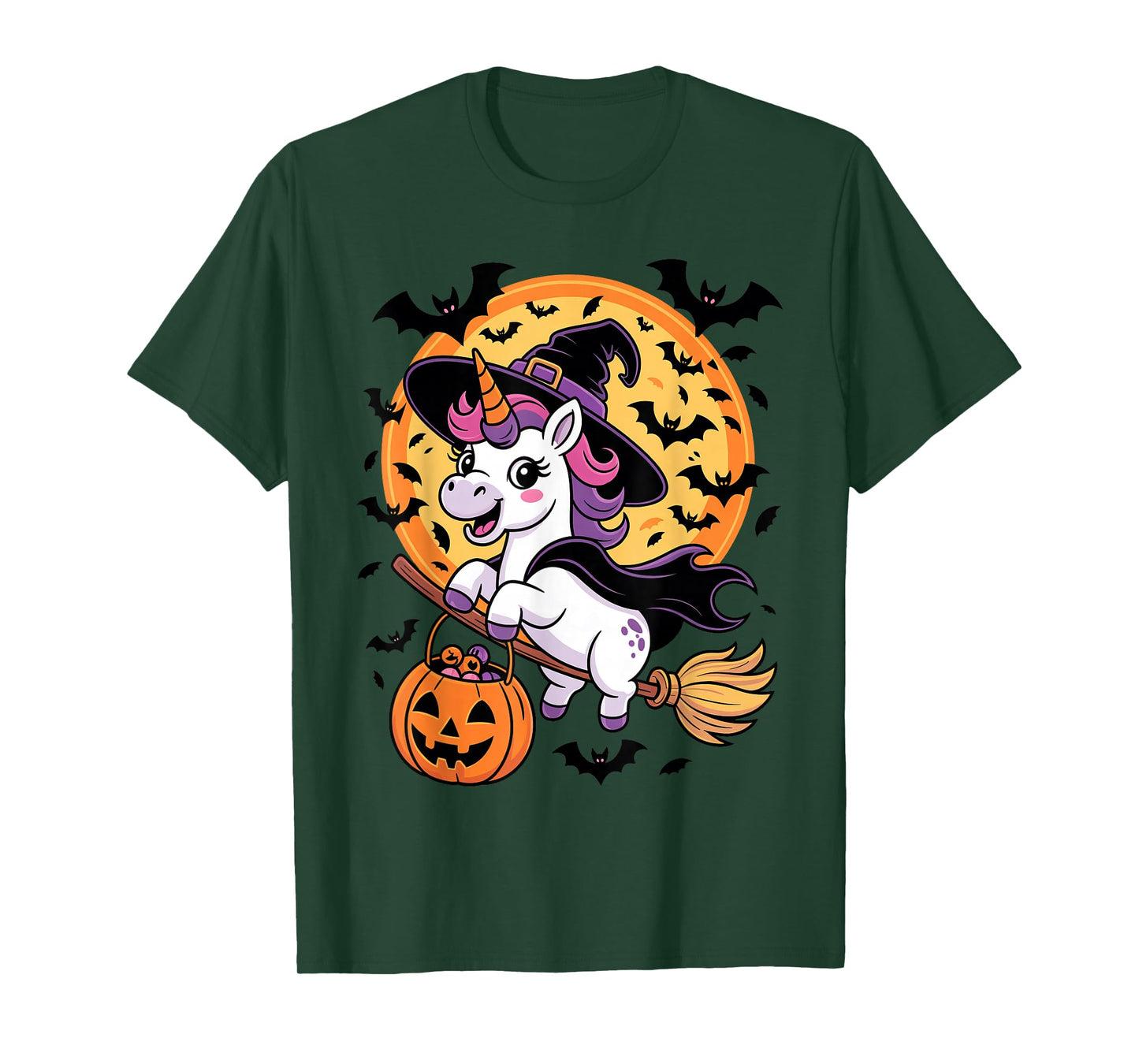 Unicorn Witch Jack-o-Lantern Candy Bucket Halloween Costume T-Shirt