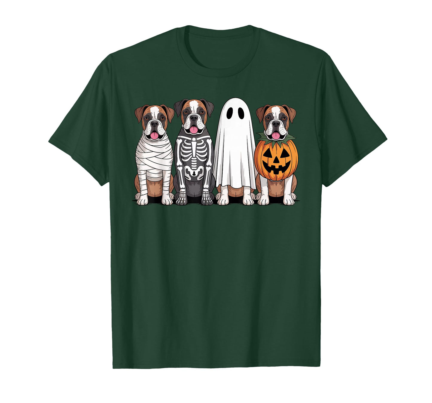 Spooky Ghost Boxer Dog Pumpkin Halloween Skeleton T-Shirt