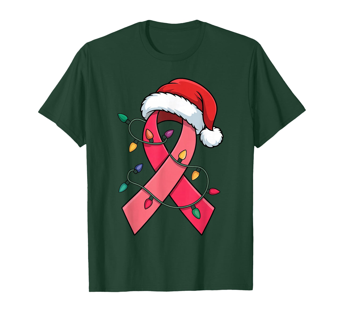 Breast Cancer Survivor Pink Ribbon with Christmas Santa Hat T-Shirt