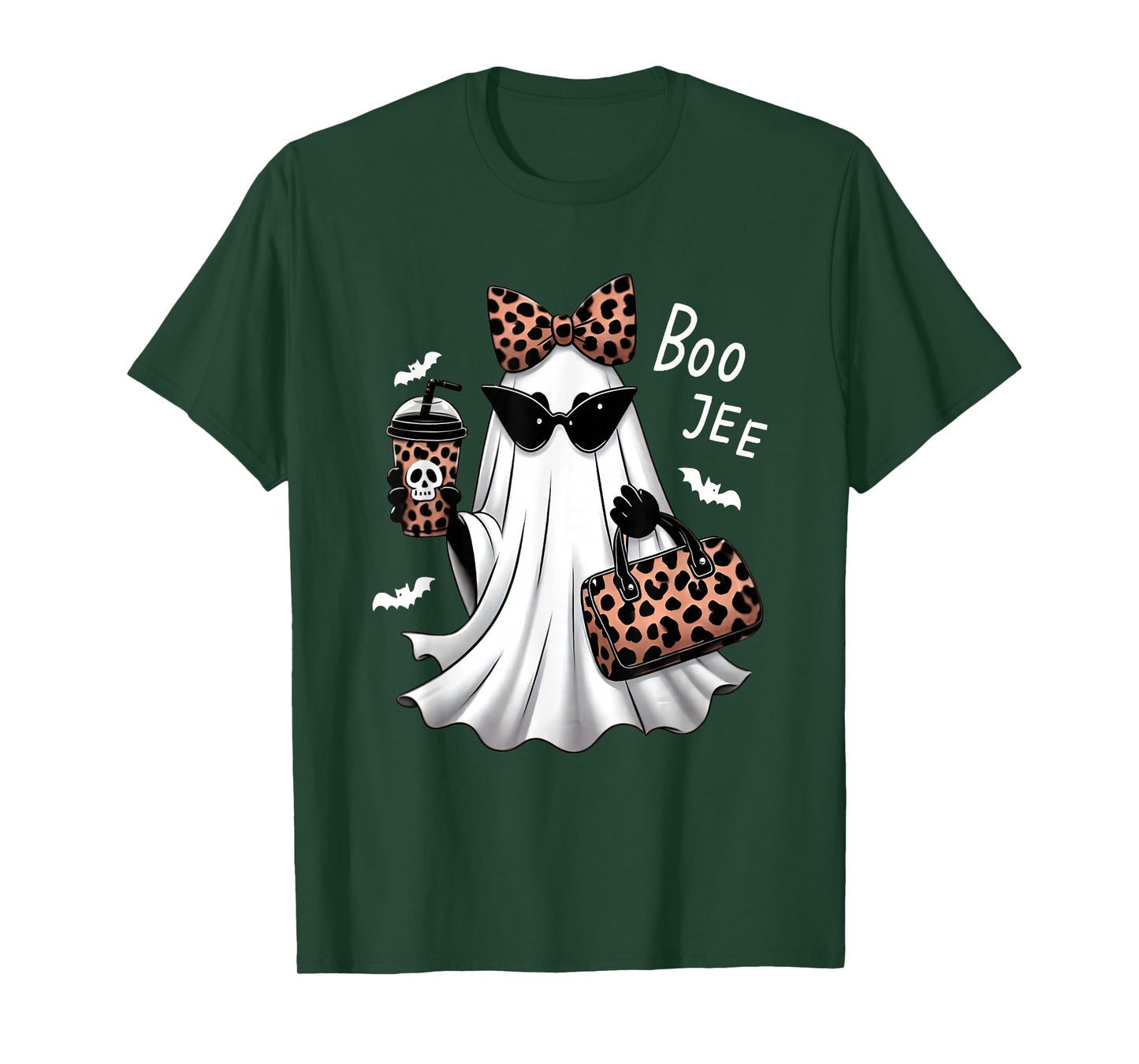 Coquette Leopard Ghost Coffee Boo-JEE Halloween Boujee Ghost T-Shirt