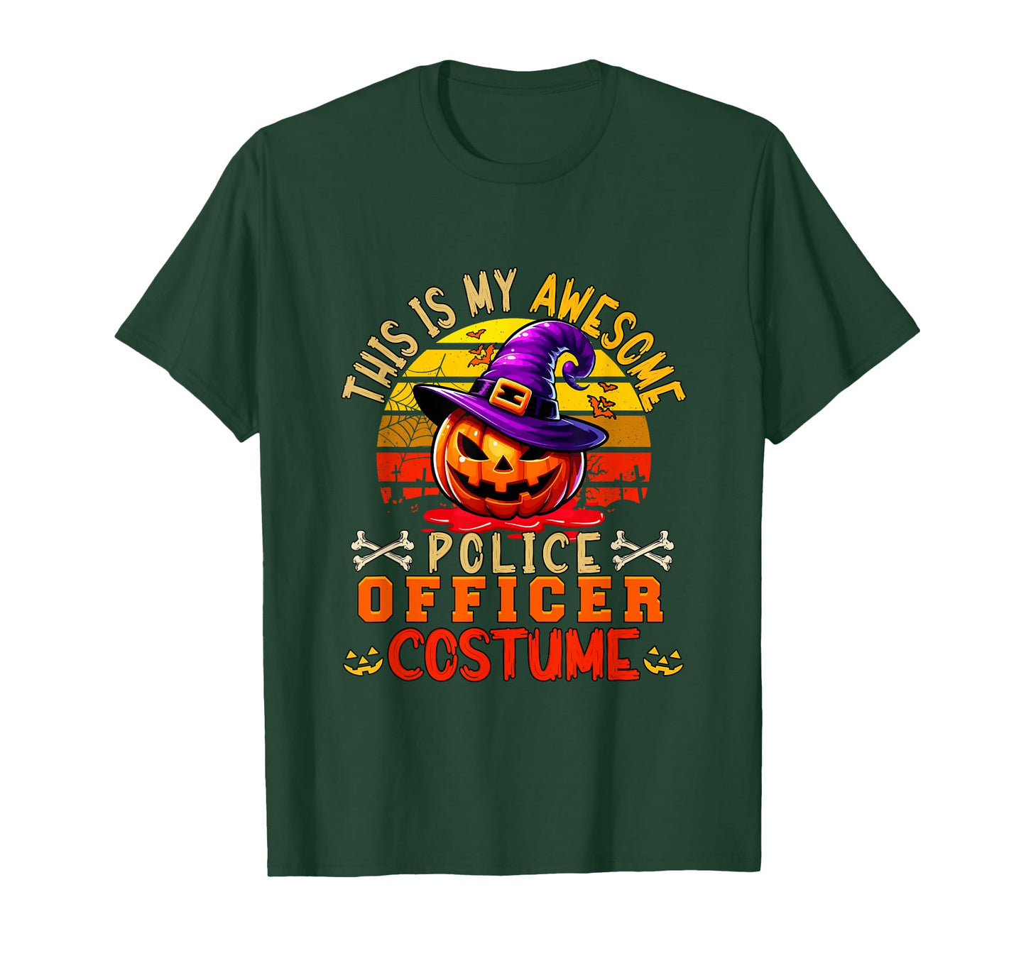 Vintage My Awesome Police Officer Costume Carved Pumpkin T-Shirt