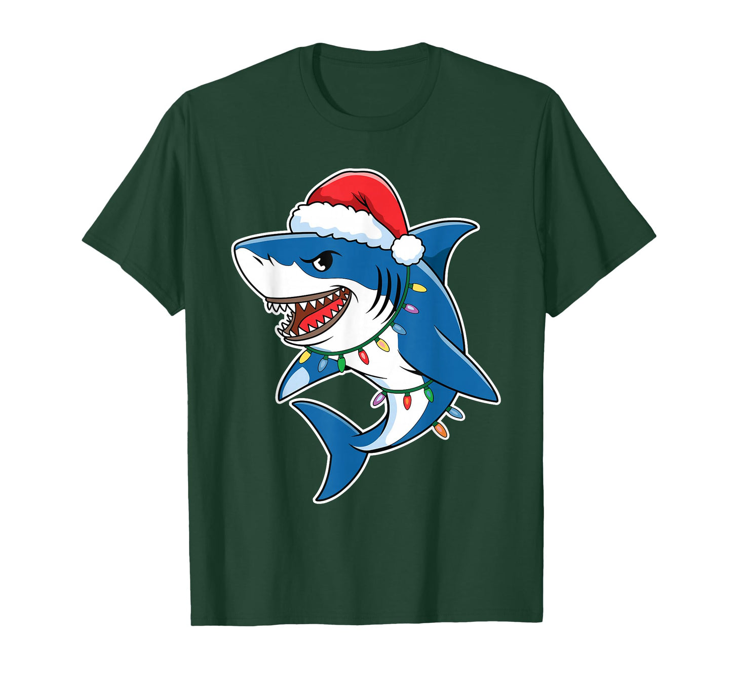 Santa Shark Christmas Lights Sharkmas Tree Xmas Boys Men Tee T-Shirt
