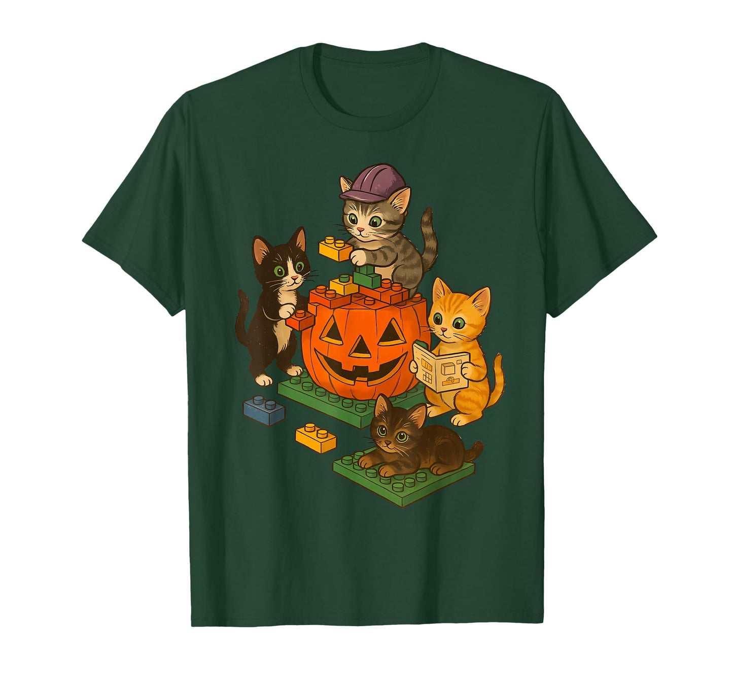 Cute Cat Pumpkin Master Builder Halloween Spooky Season T-Shirt