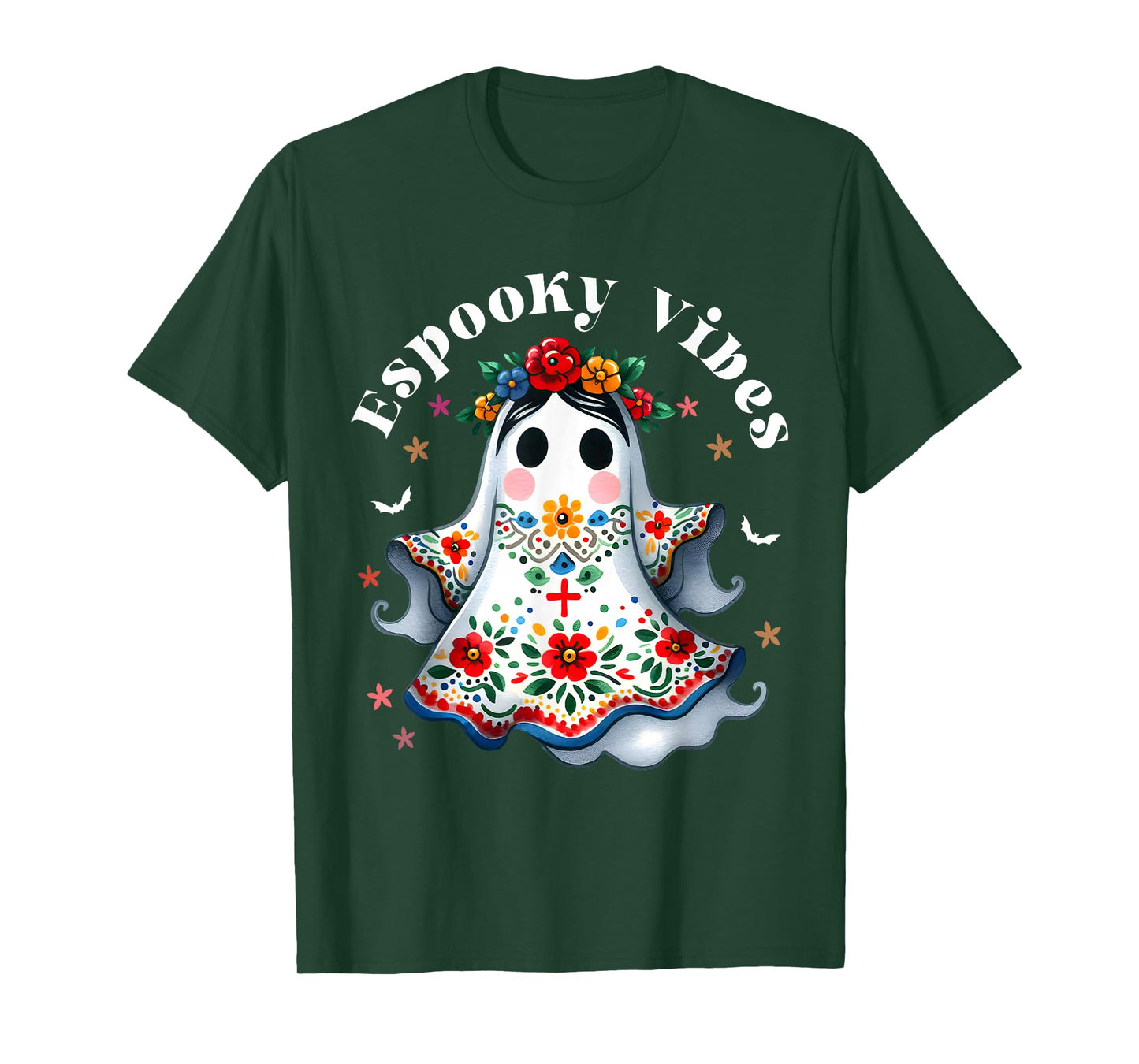 Espooky Vibes Mexican Ghost Flowers Halloween Boo T-Shirt