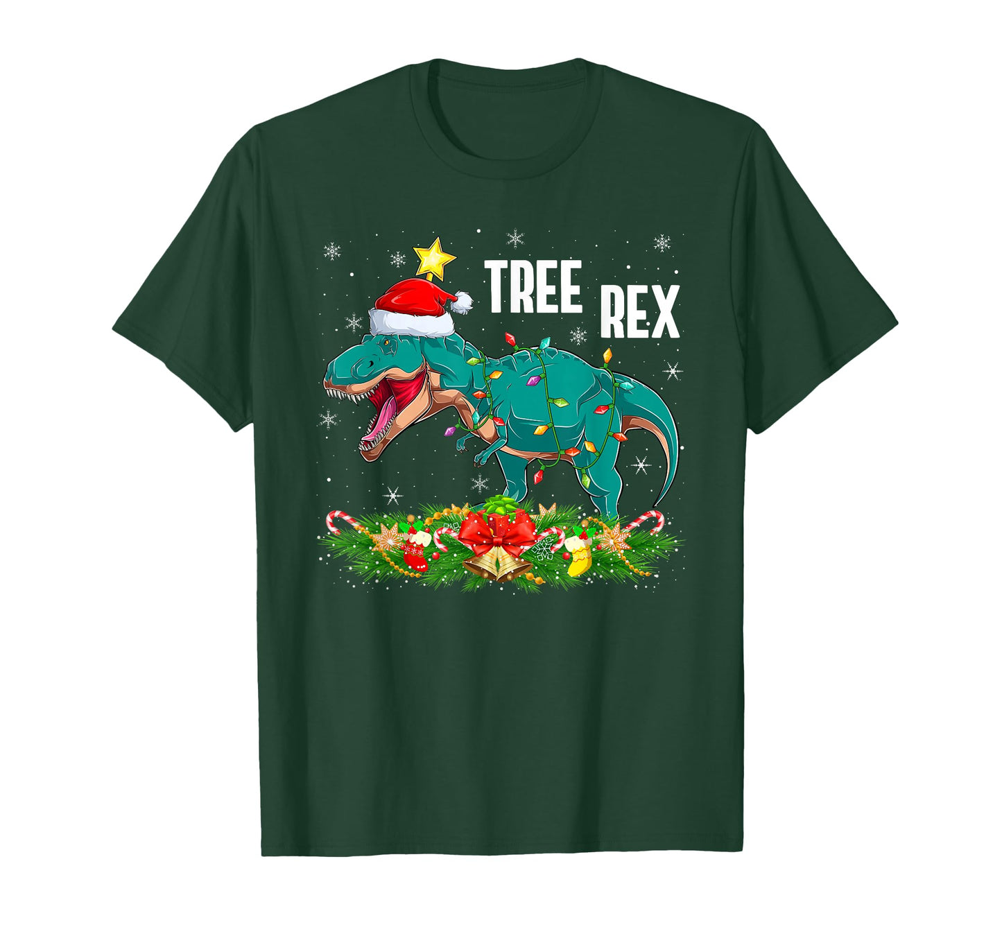 Dinosaur Tree Rex Christmas Lights Pajamas Men Boys Xmas T-Shirt