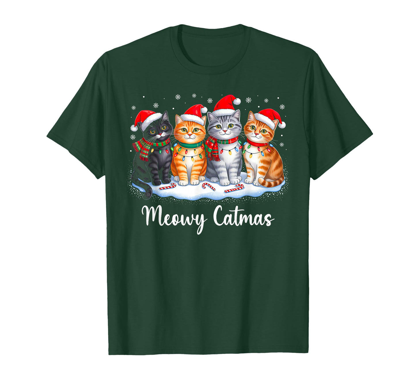 Meowy Catmas Cat Christmas Lights Xmas Pajamas Cat Lover T-Shirt
