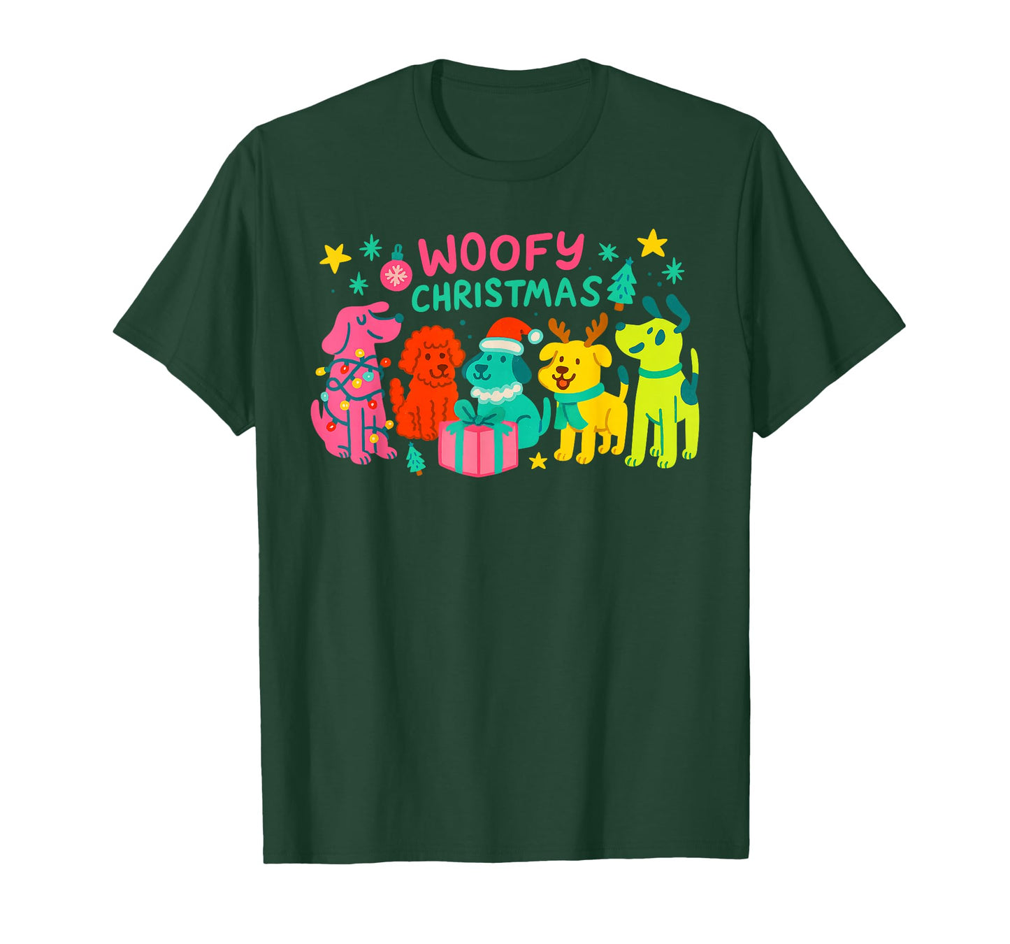 Woofmas Christmas Dogs Santa Hat Lights Reindeer Dog Mom T-Shirt