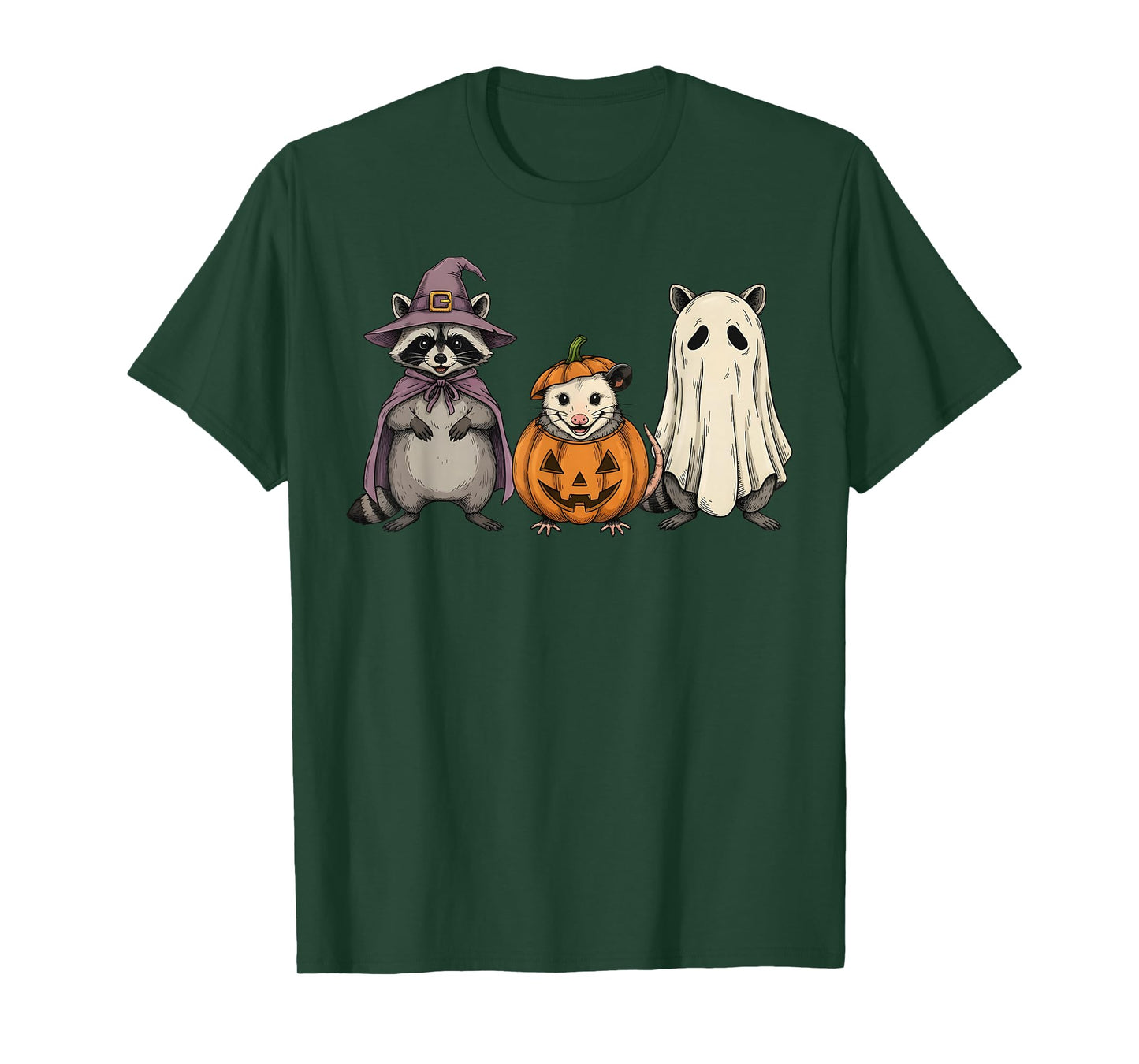 Spooky Ghost Opossum Raccoon Rat Pumpkin Halloween T-Shirt