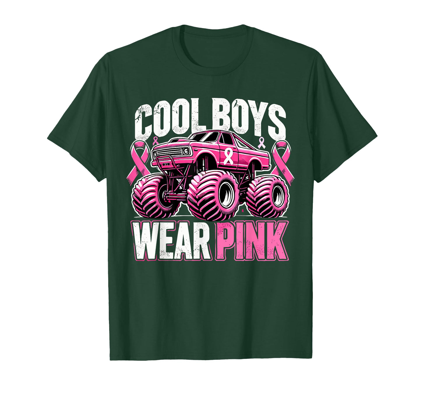 Monster Truck Breast Cancer Awareness Cool Boys Wear Pink T-Shirt