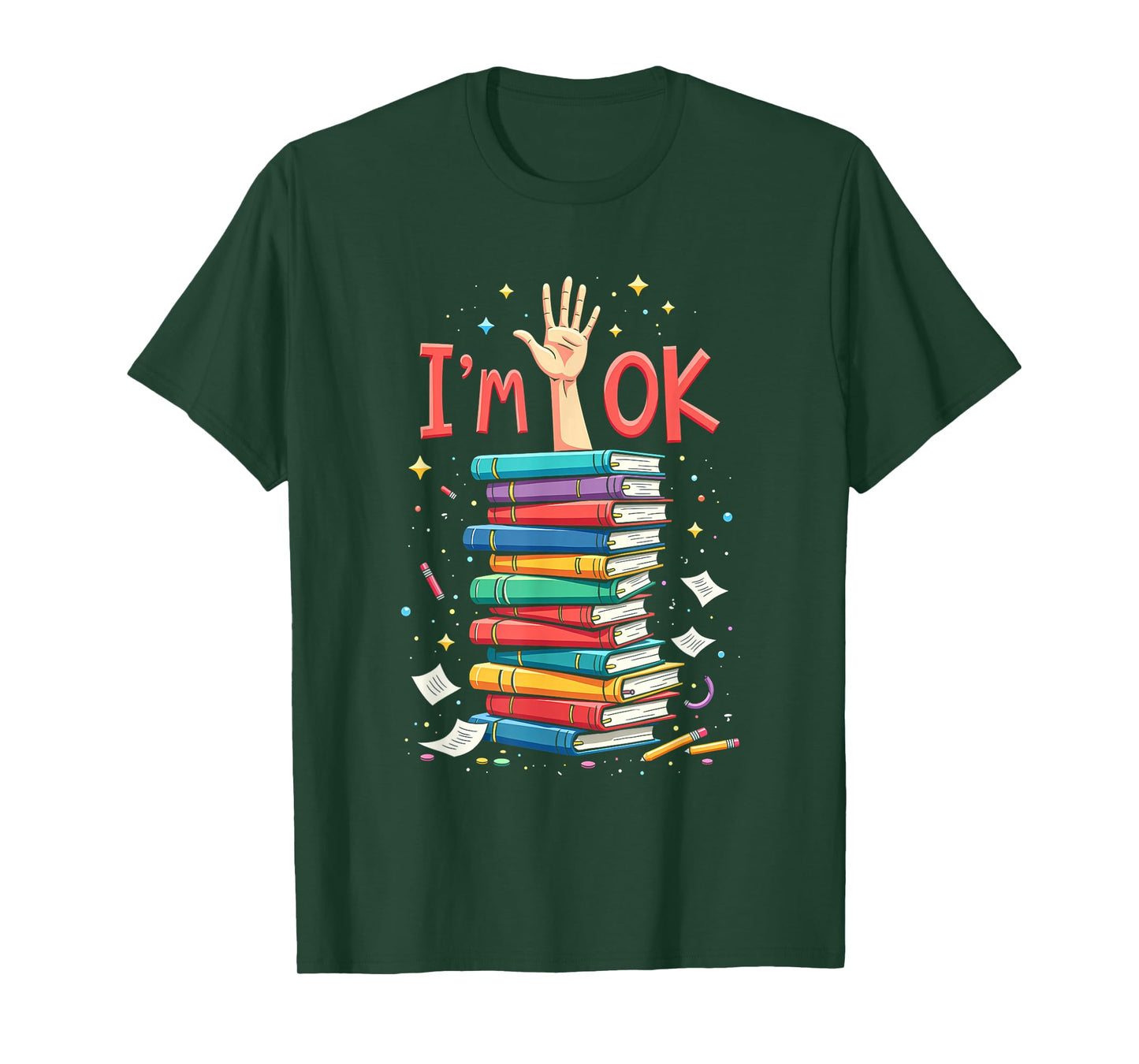 Reading Books Librarian Reader Nerd I'm Ok School Teacher T-Shirt
