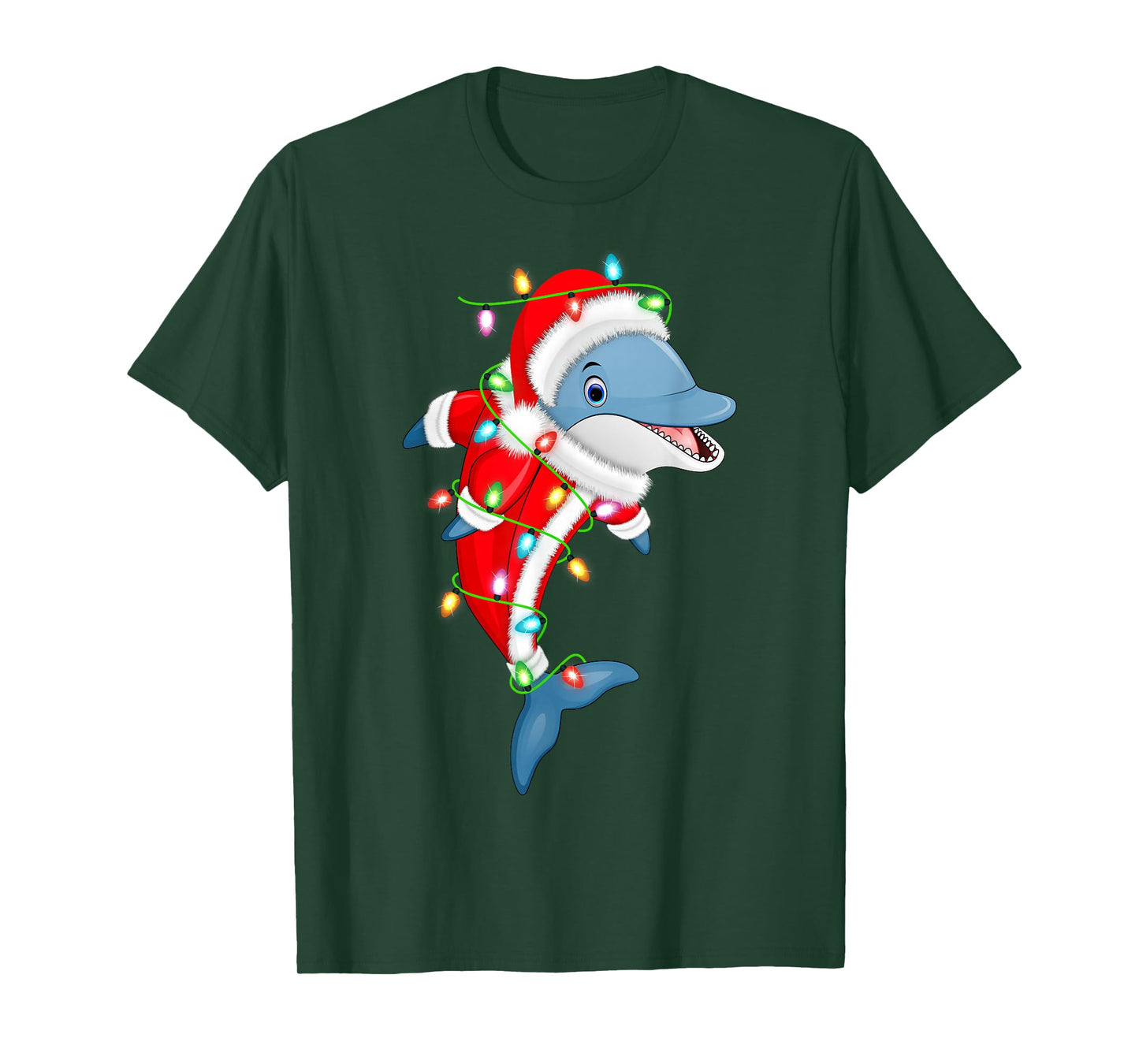 Dolphin Christmas Lights Santa Costume Cute Animal Xmas T-Shirt