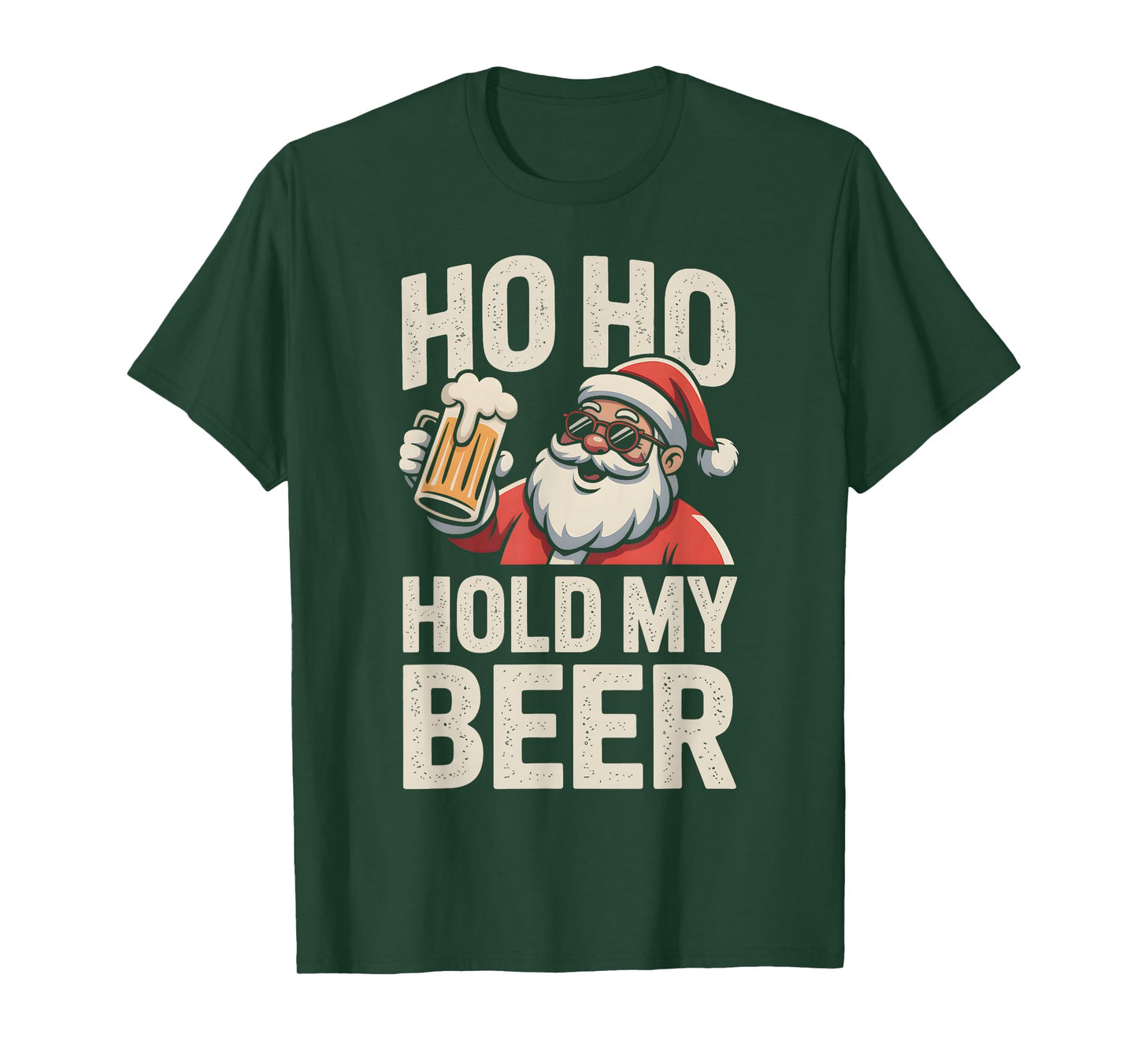 Ho Ho Hold My Beer Funny Santa Sunglasses Christmas Drinking T-Shirt