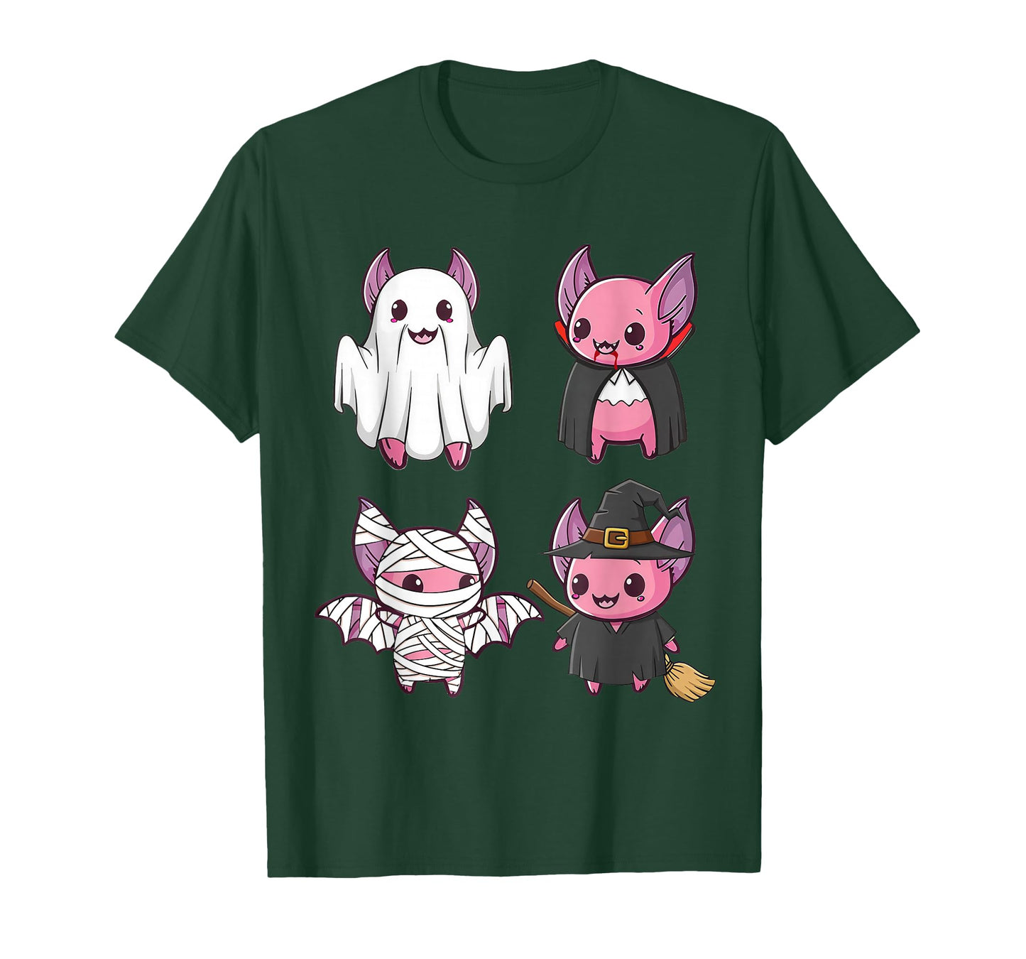 Funny Kawaii Pink Bats Halloween Costume Ghost Witch Mummy T-Shirt