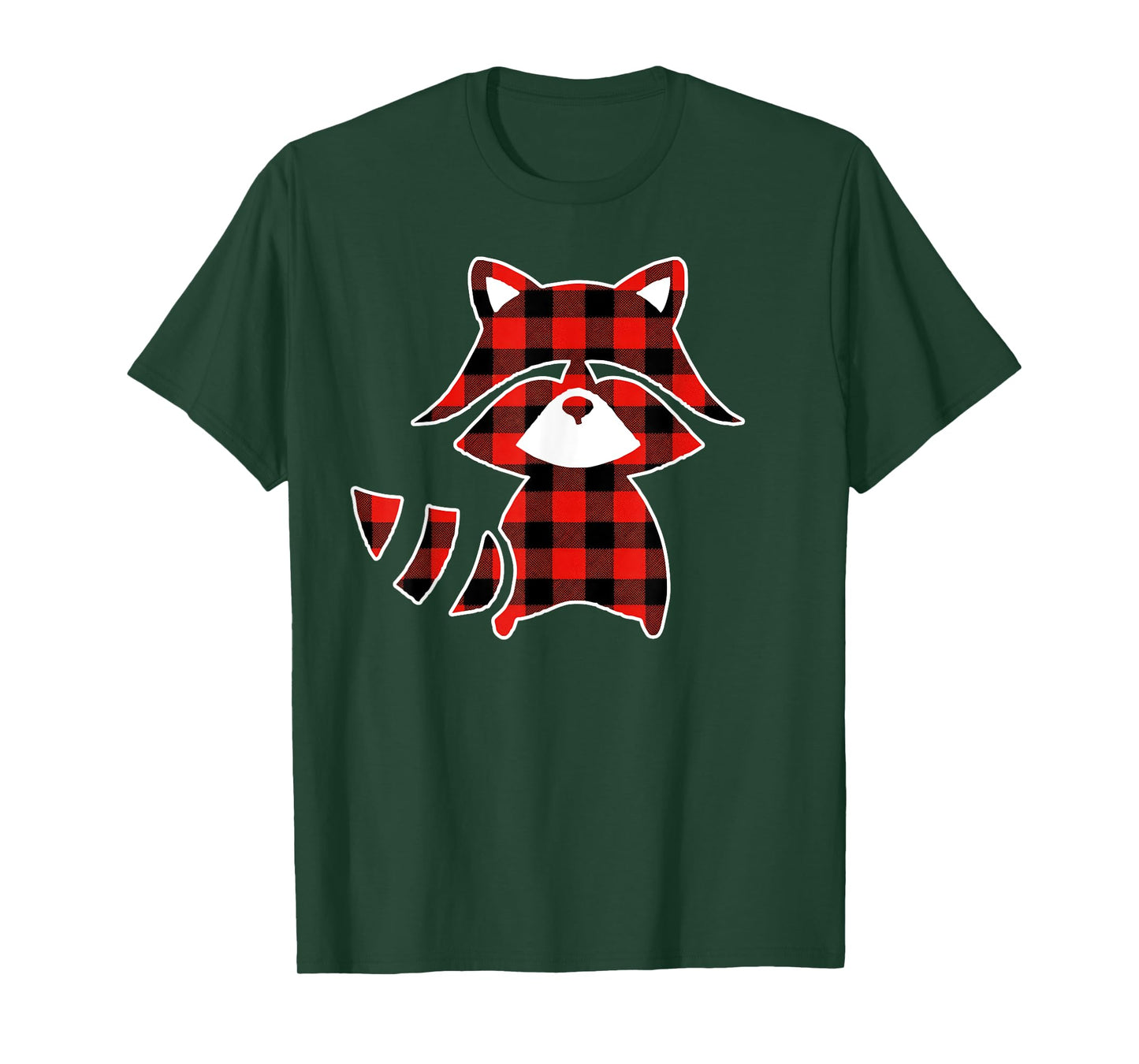 Red Buffalo Plaid Pajama Raccoon Christmas T-Shirt