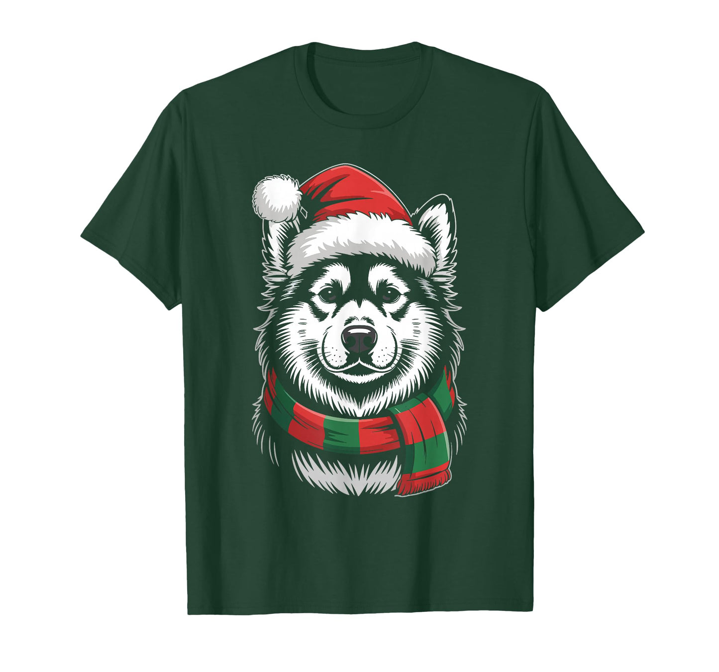Alaskan Malamute Dog Xmas Santa Hat Scarf Christmas Costume T-Shirt