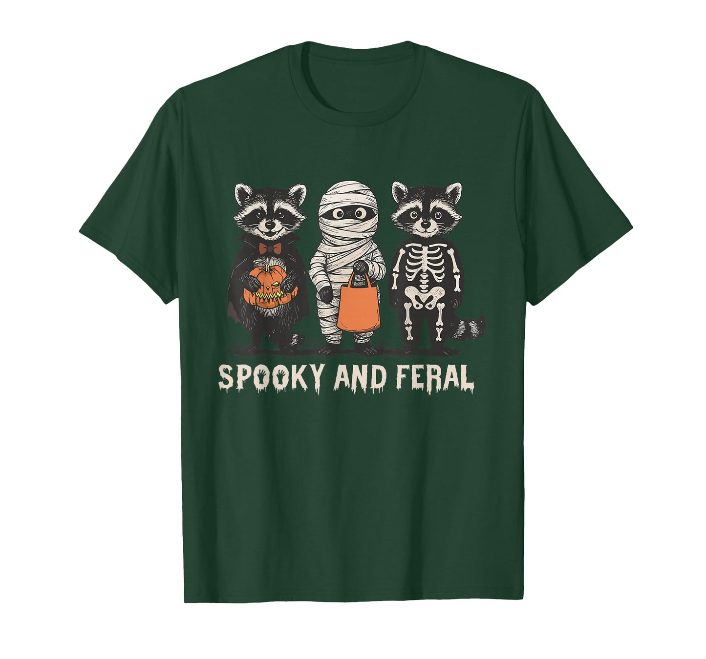 Spooky and Feral Raccoon Halloween Raccoon Ghost Trash Panda T-Shirt