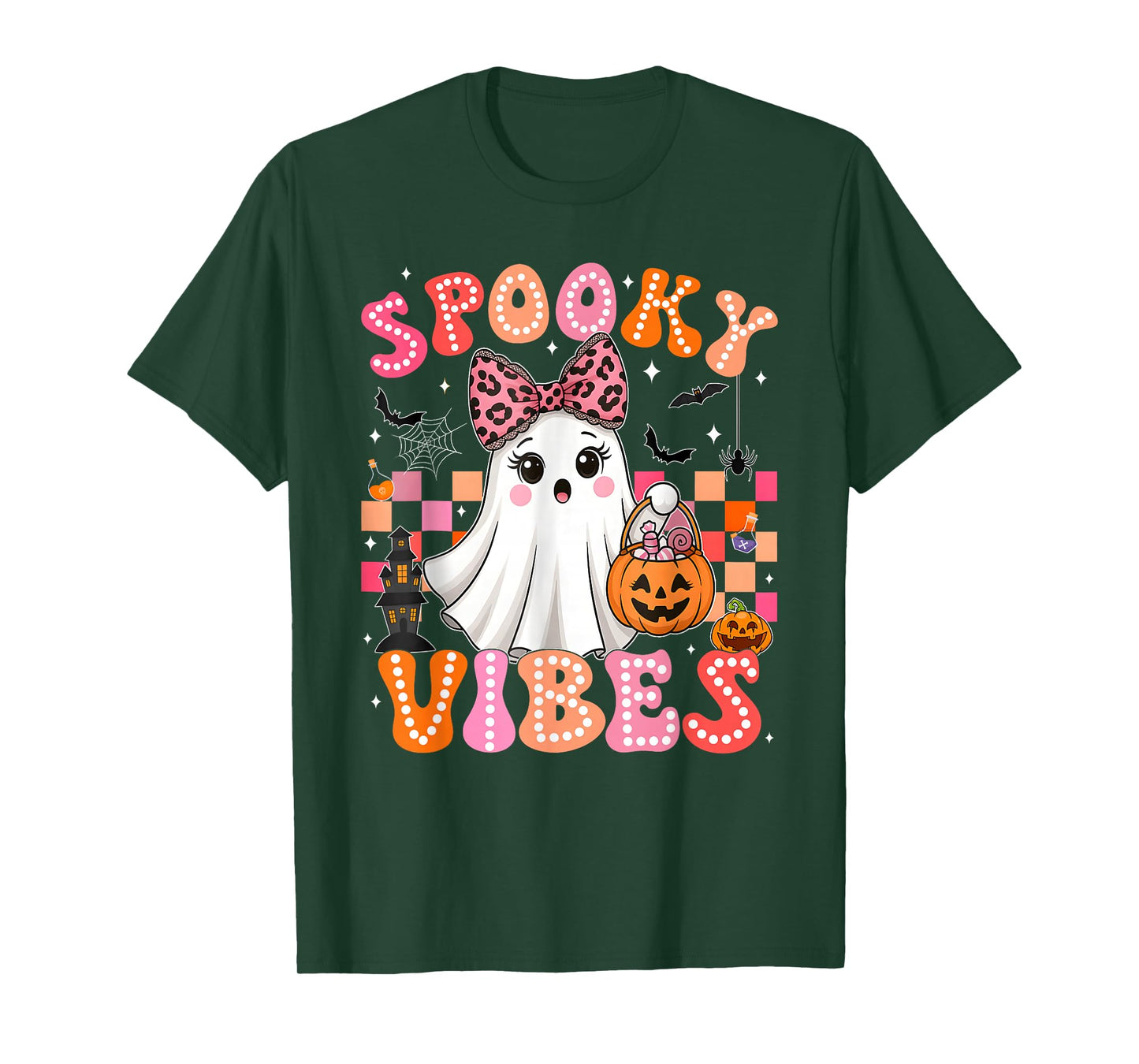 Groovy Spooky Season Retro Ghost Holding Pumpkin Halloween T-Shirt