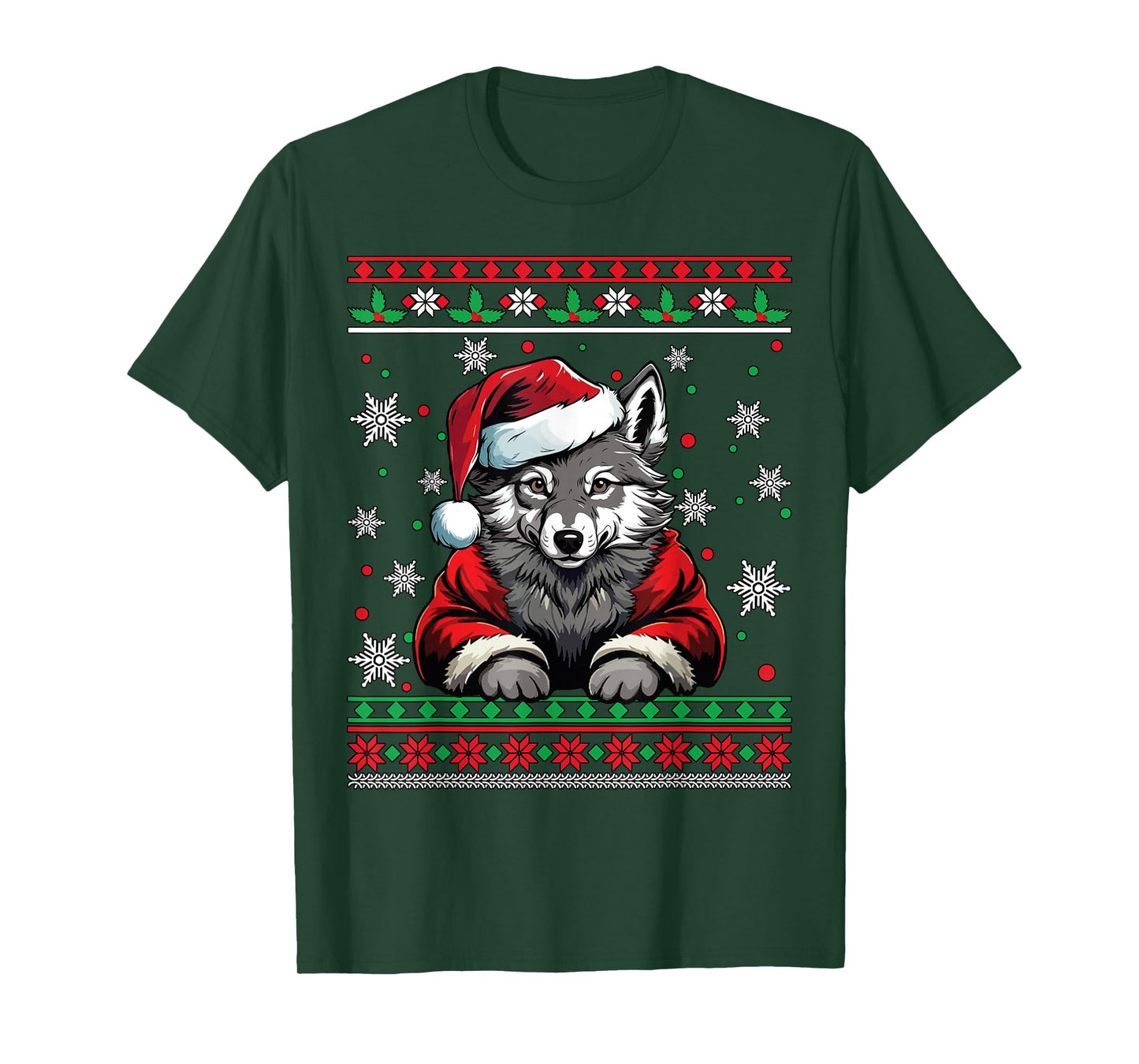 Wolf Santa Happy Christmas Funny Ugly Christmas T-Shirt