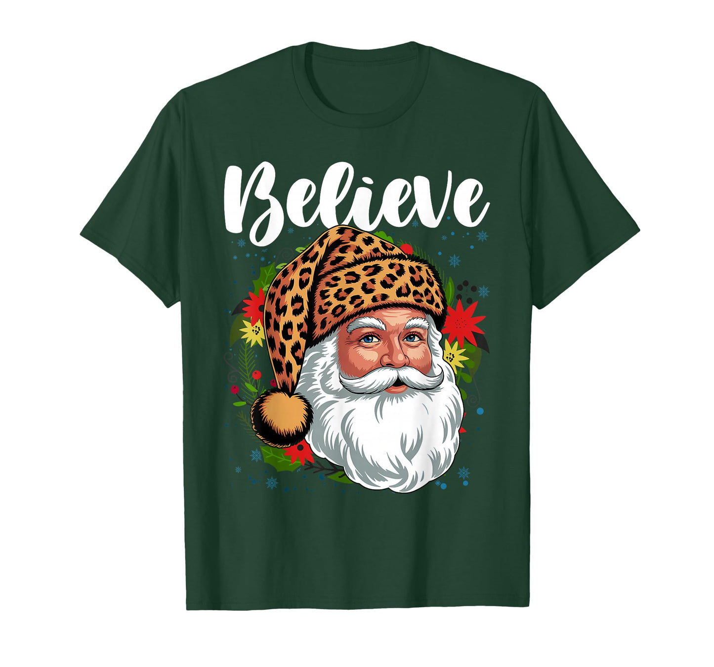 Vintage Christmas Retro Holiday Cheetah Santa Leopard Hat T-Shirt