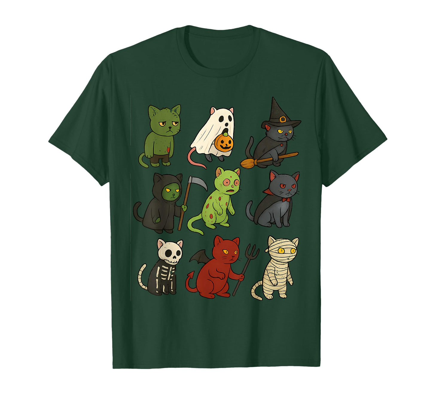Cat Spooky Witch Boo Zombie Cat Halloween Boys and Girls T-Shirt