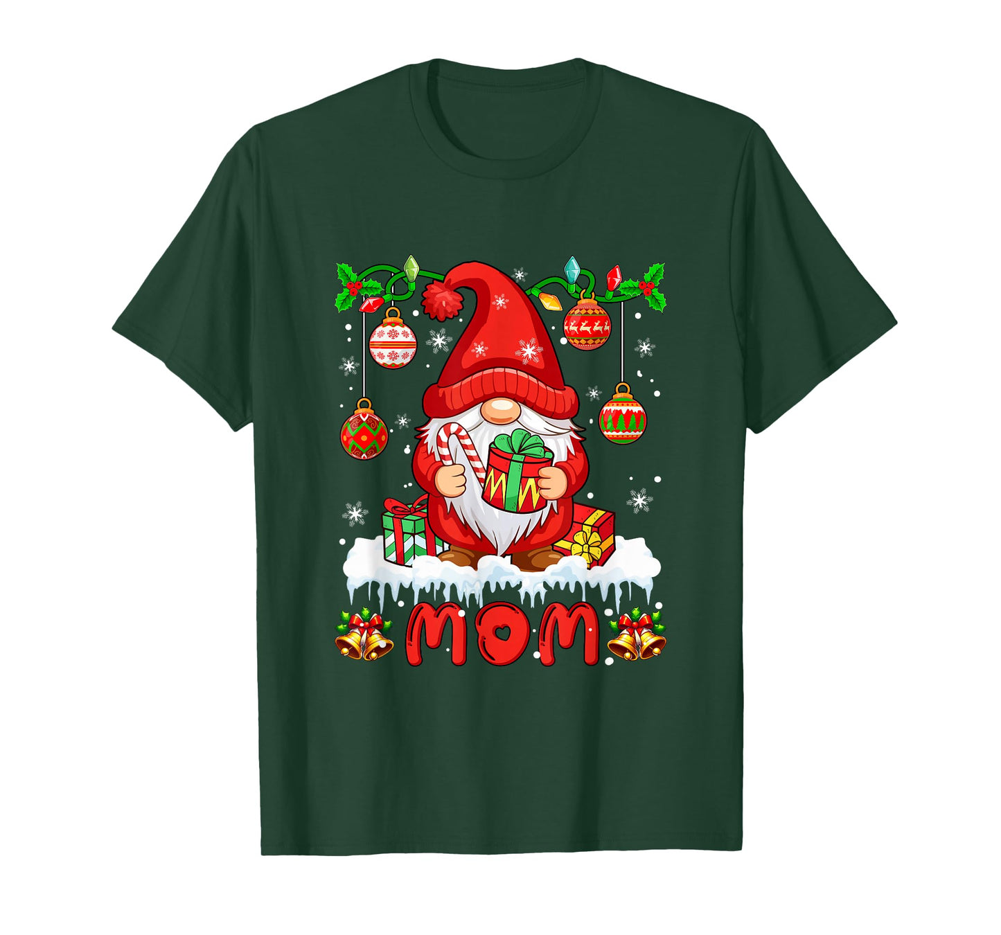 Mom Christmas Gnome Colorful Lights Matching Family Group T-Shirt