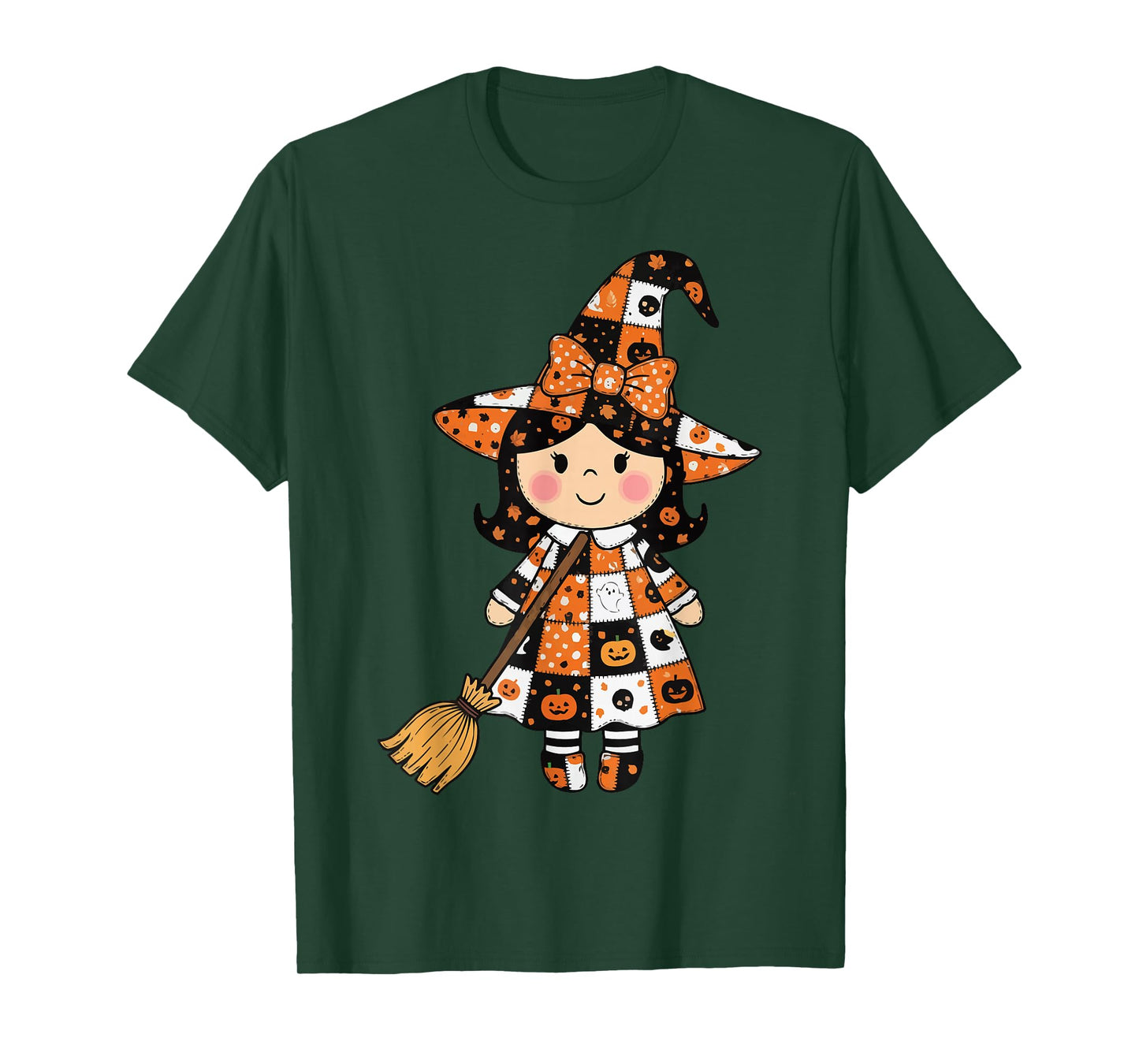 Adorable Halloween Patchwork Witch T-Shirt