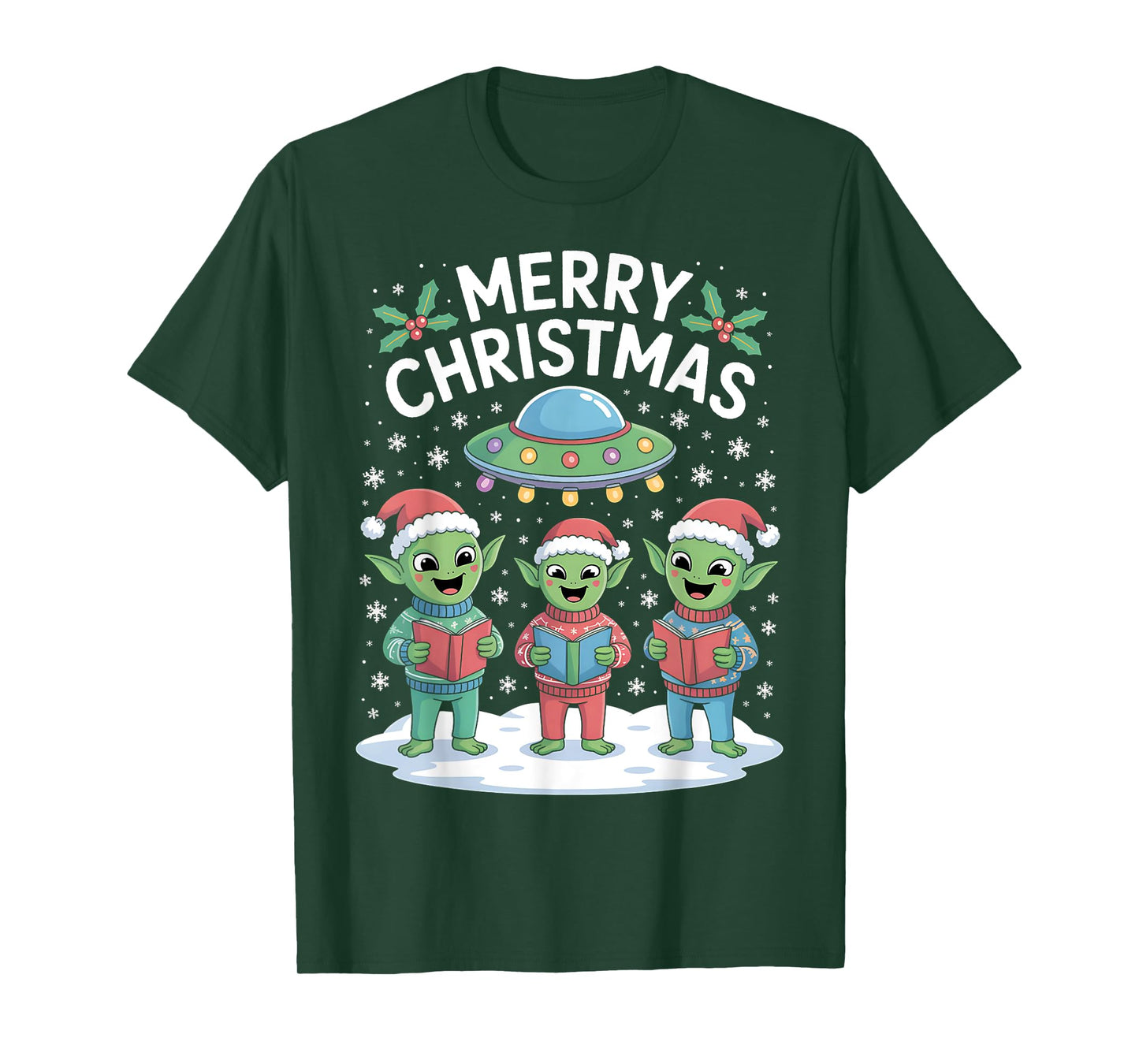 Funny Alien Trio Merry Ugly Christmas Santa Hat Gifts Xmas T-Shirt